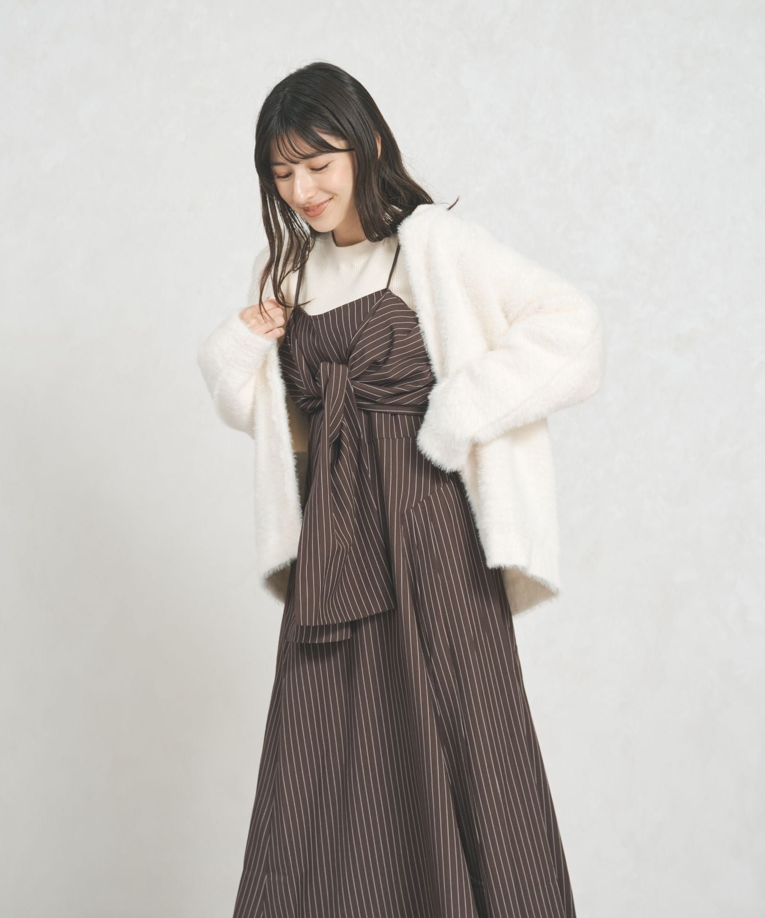 トランテアン ソン ドゥ モード 31 Sons de mode 2025秋冬新作 ストライプリボンキャミワンピース TT557402 （BROWN） BROWN