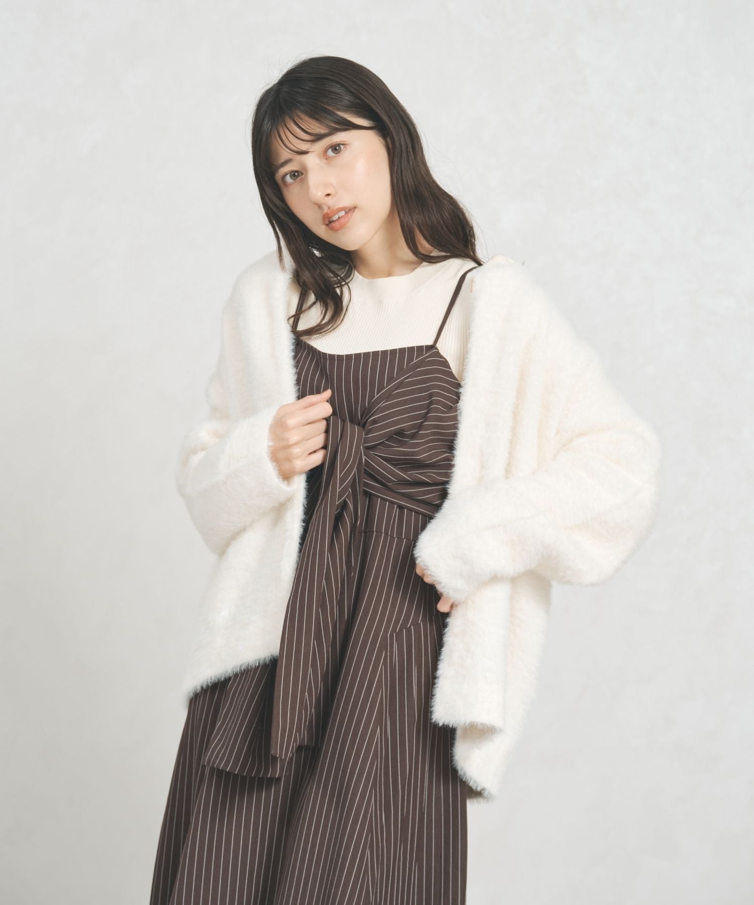 トランテアン ソン ドゥ モード 31 Sons de mode 2025秋冬新作 ストライプリボンキャミワンピース TT557402 （BROWN） BROWN
