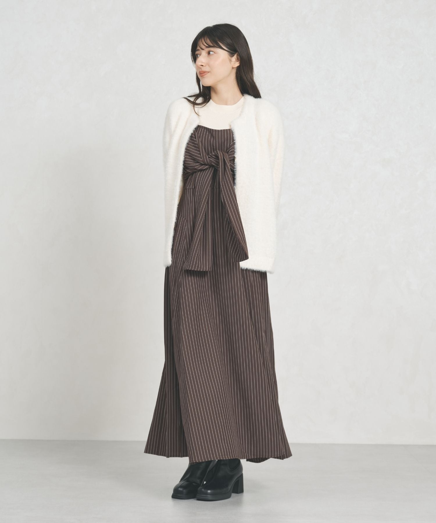 トランテアン ソン ドゥ モード 31 Sons de mode 2025秋冬新作 ストライプリボンキャミワンピース TT557402 （BROWN） BROWN