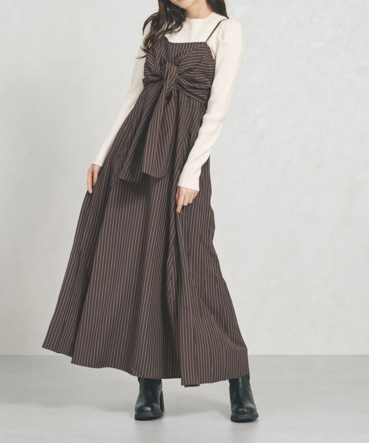 トランテアン ソン ドゥ モード 31 Sons de mode 2025秋冬新作 ストライプリボンキャミワンピース TT557402 （BROWN） BROWN