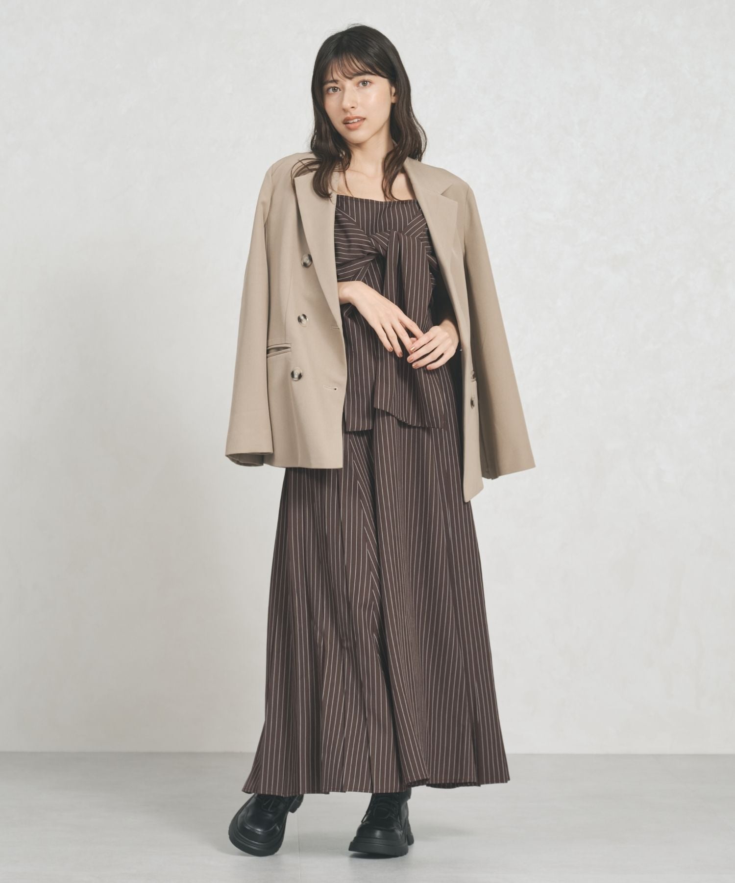 トランテアン ソン ドゥ モード 31 Sons de mode 2025秋冬新作 ストライプリボンキャミワンピース TT557402 （BROWN） BROWN
