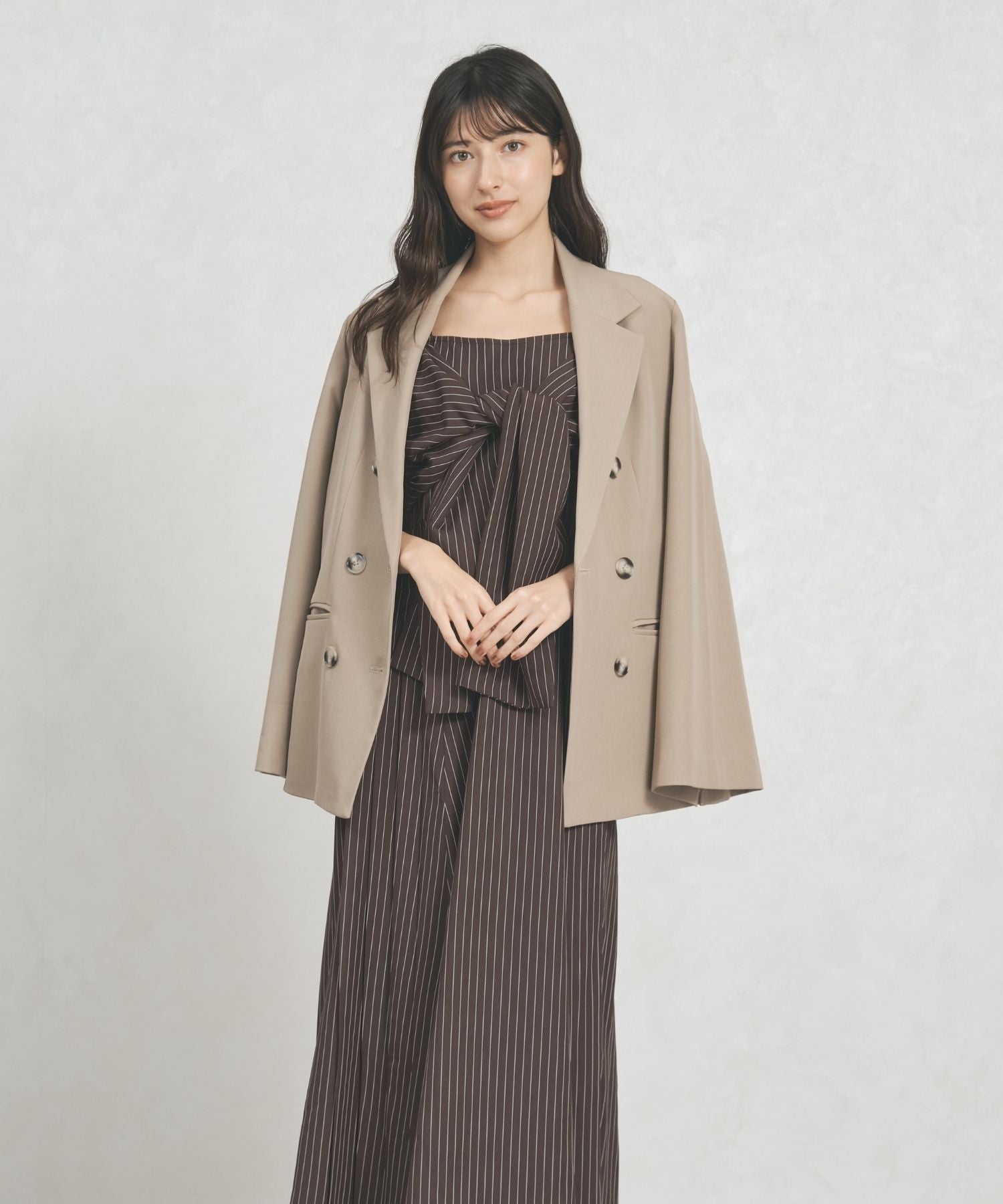 トランテアン ソン ドゥ モード 31 Sons de mode 2025秋冬新作 ストライプリボンキャミワンピース TT557402 （BROWN） BROWN