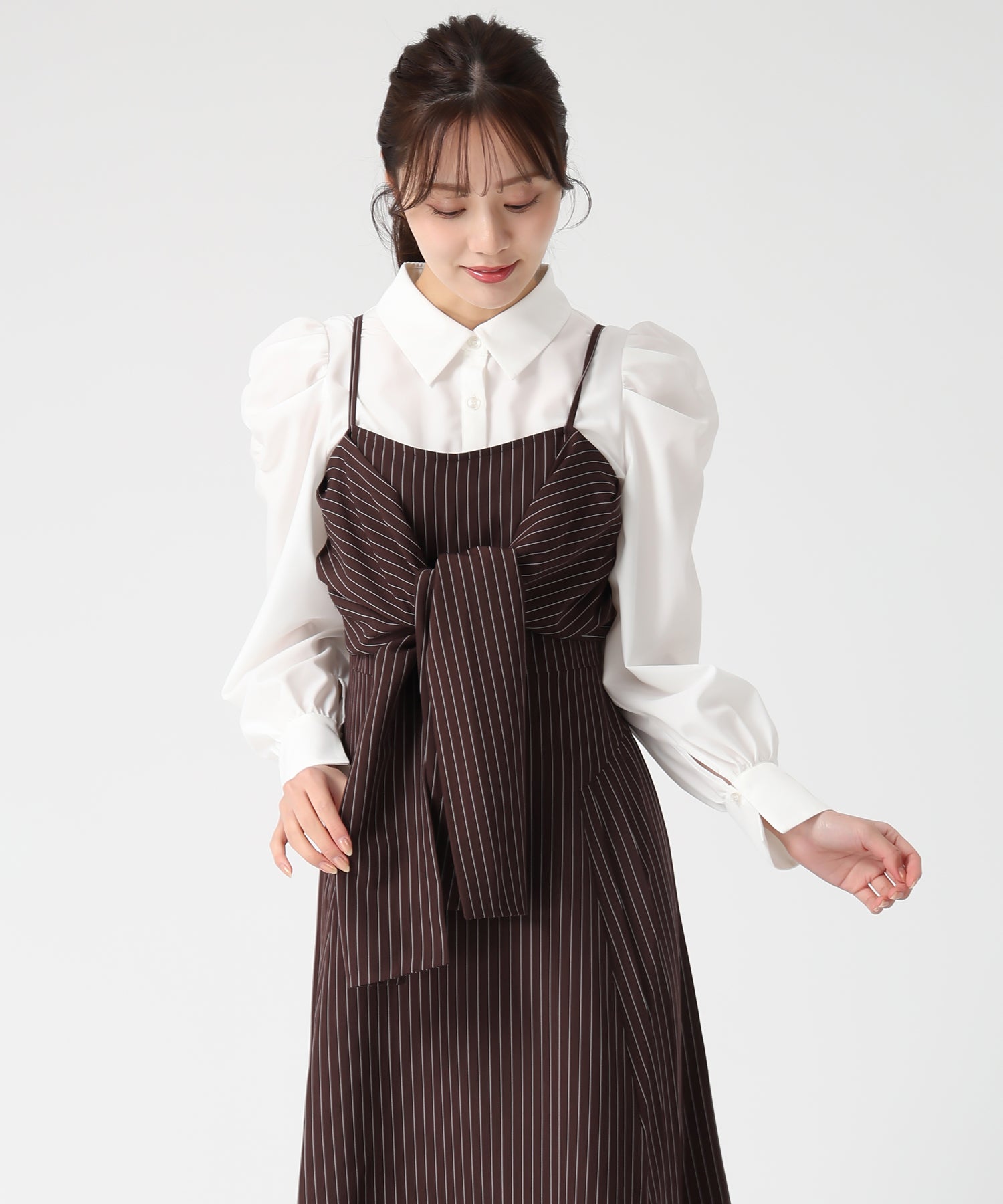 トランテアン ソン ドゥ モード 31 Sons de mode 2025秋冬新作 ストライプリボンキャミワンピース TT557402 （BROWN） BROWN