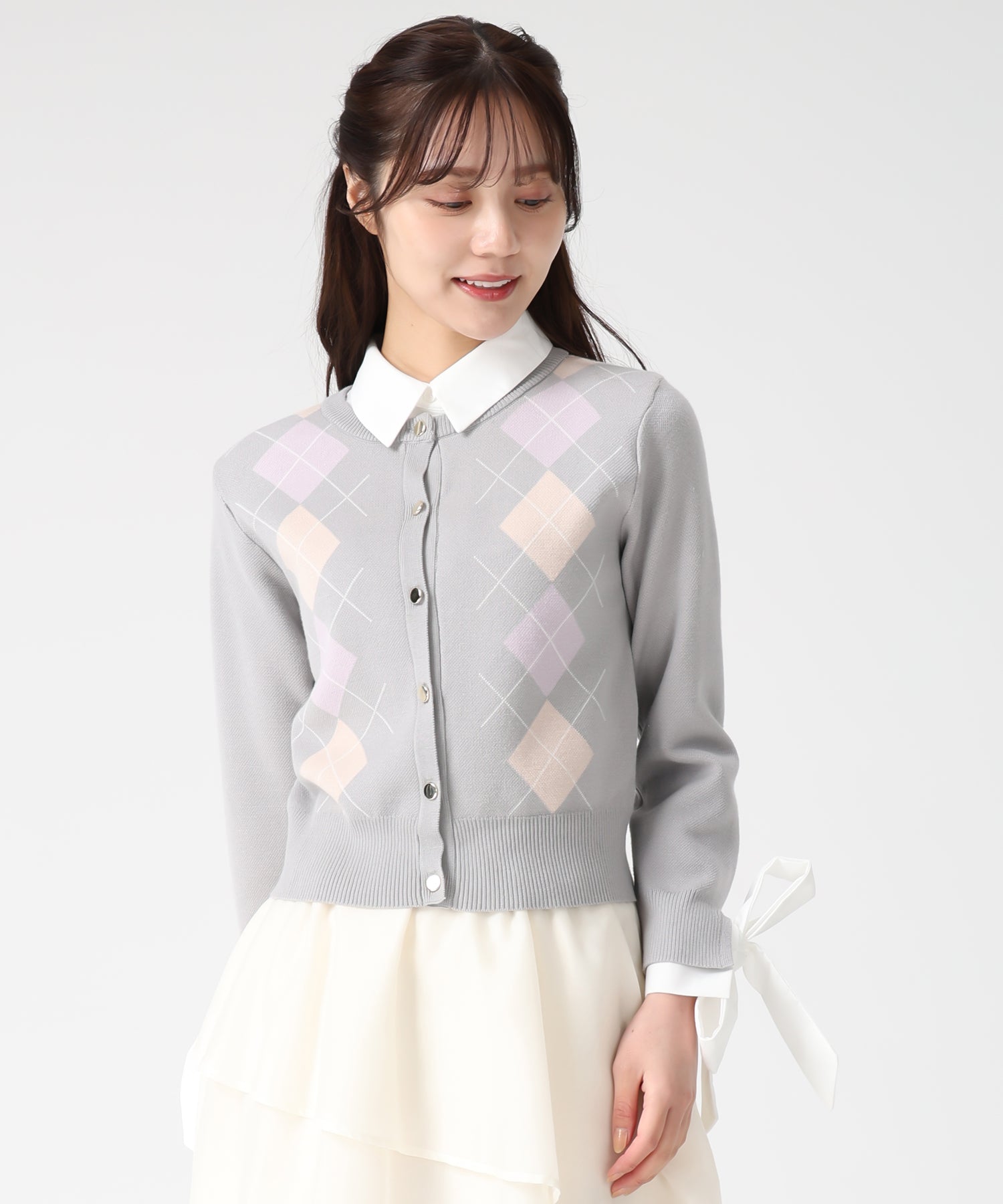 トランテアン ソン ドゥ モード 31 Sons de mode 2025秋冬新作 レイヤード襟アーガイルカーディガン TT538406 （GREY） GREY