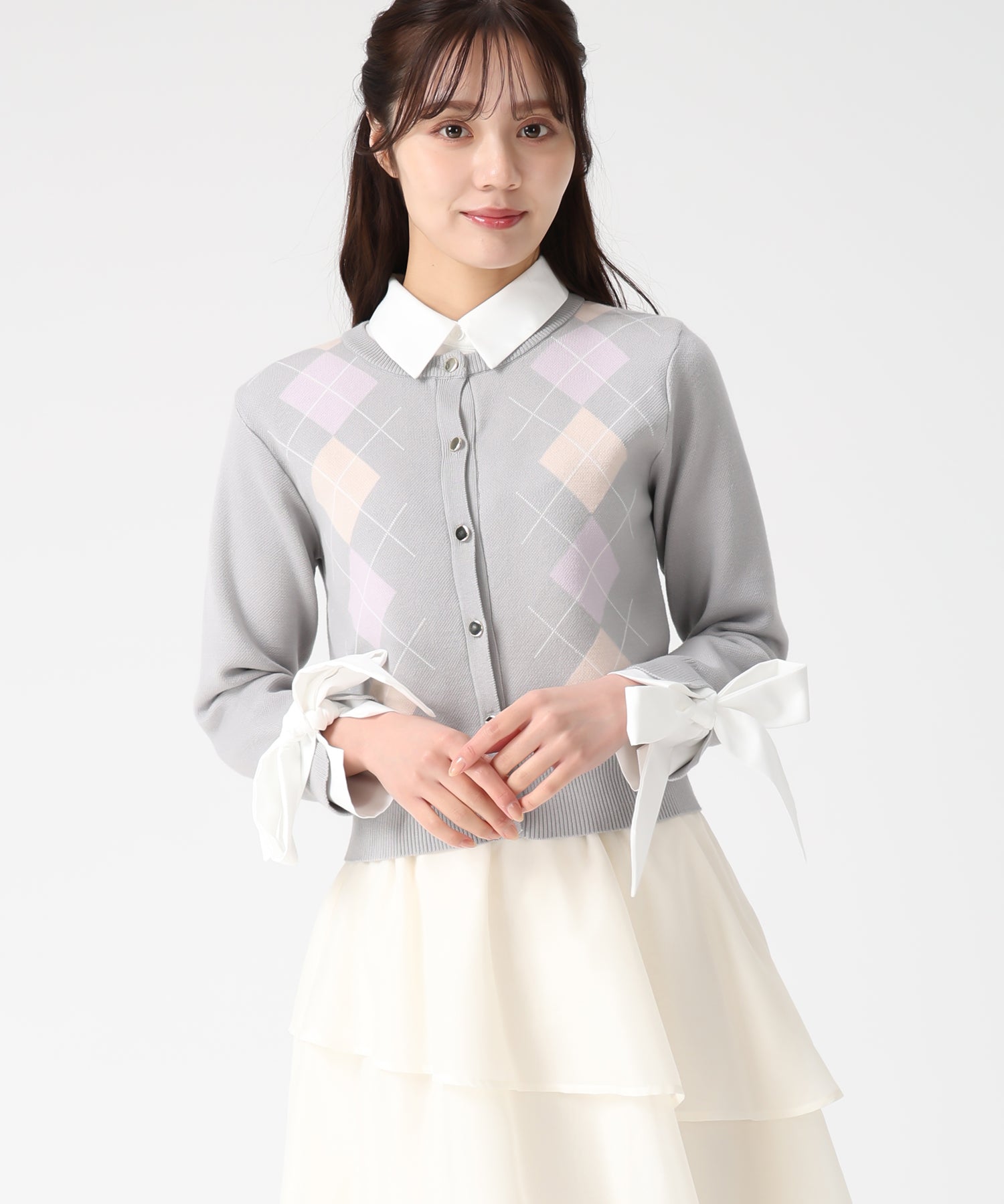 トランテアン ソン ドゥ モード 31 Sons de mode 2025秋冬新作 レイヤード襟アーガイルカーディガン TT538406 （GREY） GREY