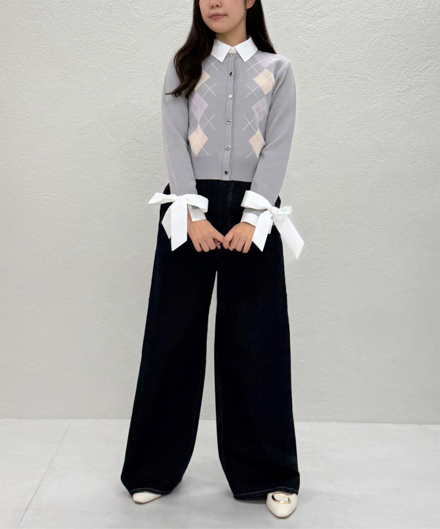 トランテアン ソン ドゥ モード 31 Sons de mode 2025秋冬新作 レイヤード襟アーガイルカーディガン TT538406 （GREY） GREY