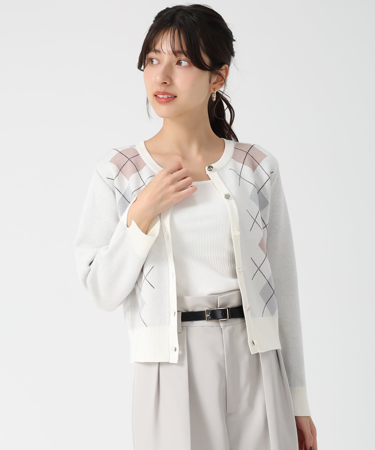 トランテアン ソン ドゥ モード 31 Sons de mode 2025秋冬新作 レイヤード襟アーガイルカーディガン TT538406 （GREY） GREY