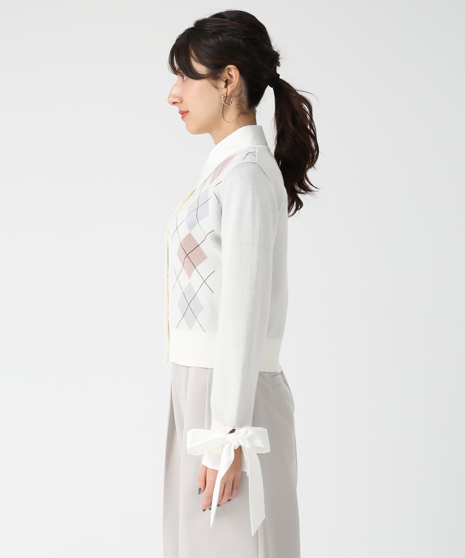 トランテアン ソン ドゥ モード 31 Sons de mode 2025秋冬新作 レイヤード襟アーガイルカーディガン TT538406 （GREY） GREY