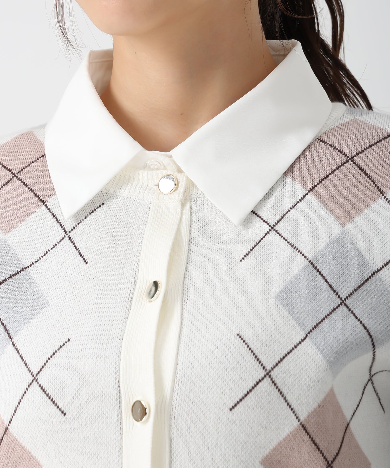 トランテアン ソン ドゥ モード 31 Sons de mode 2025秋冬新作 レイヤード襟アーガイルカーディガン TT538406 （GREY） GREY