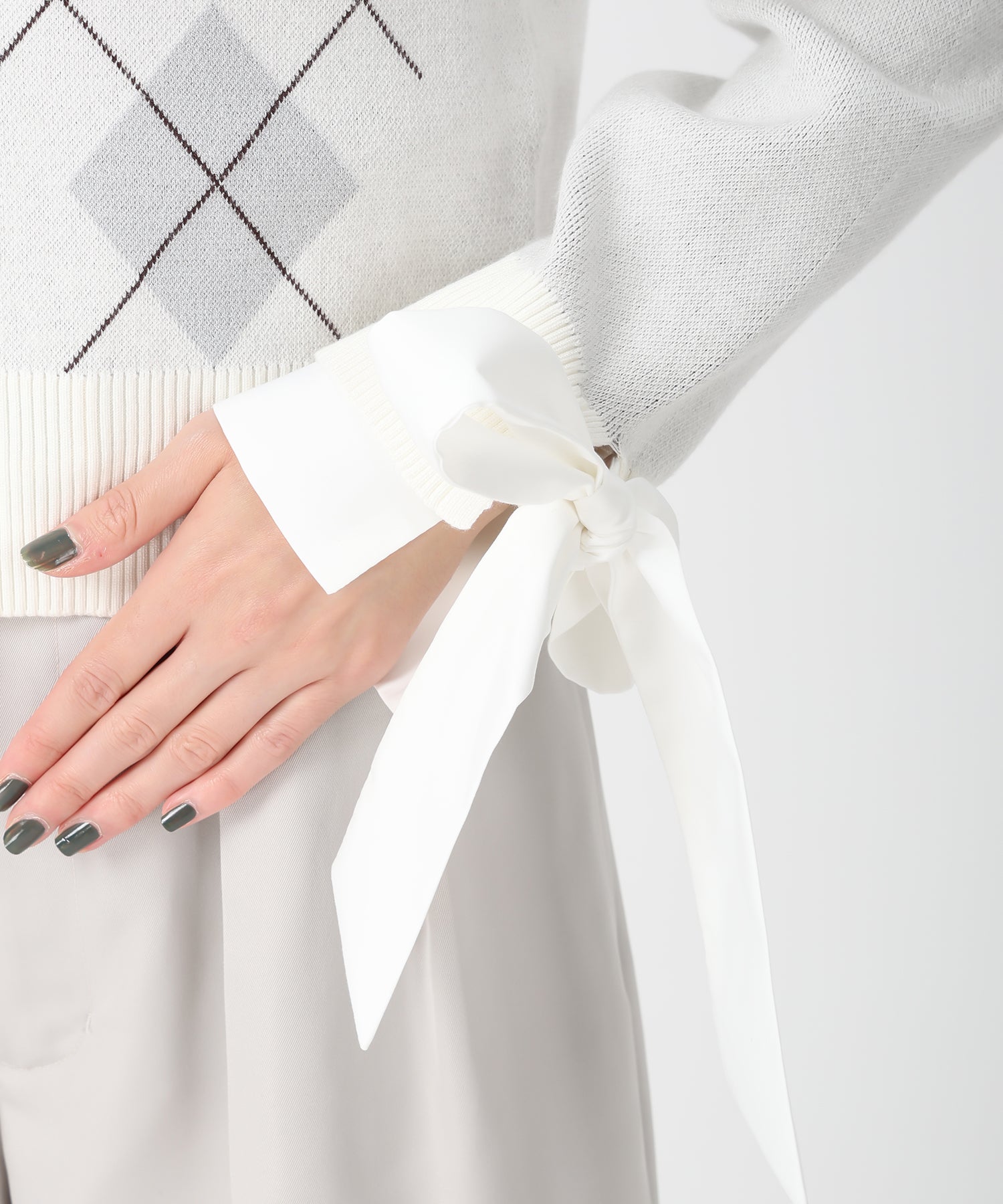 トランテアン ソン ドゥ モード 31 Sons de mode 2025秋冬新作 レイヤード襟アーガイルカーディガン TT538406 （GREY） GREY