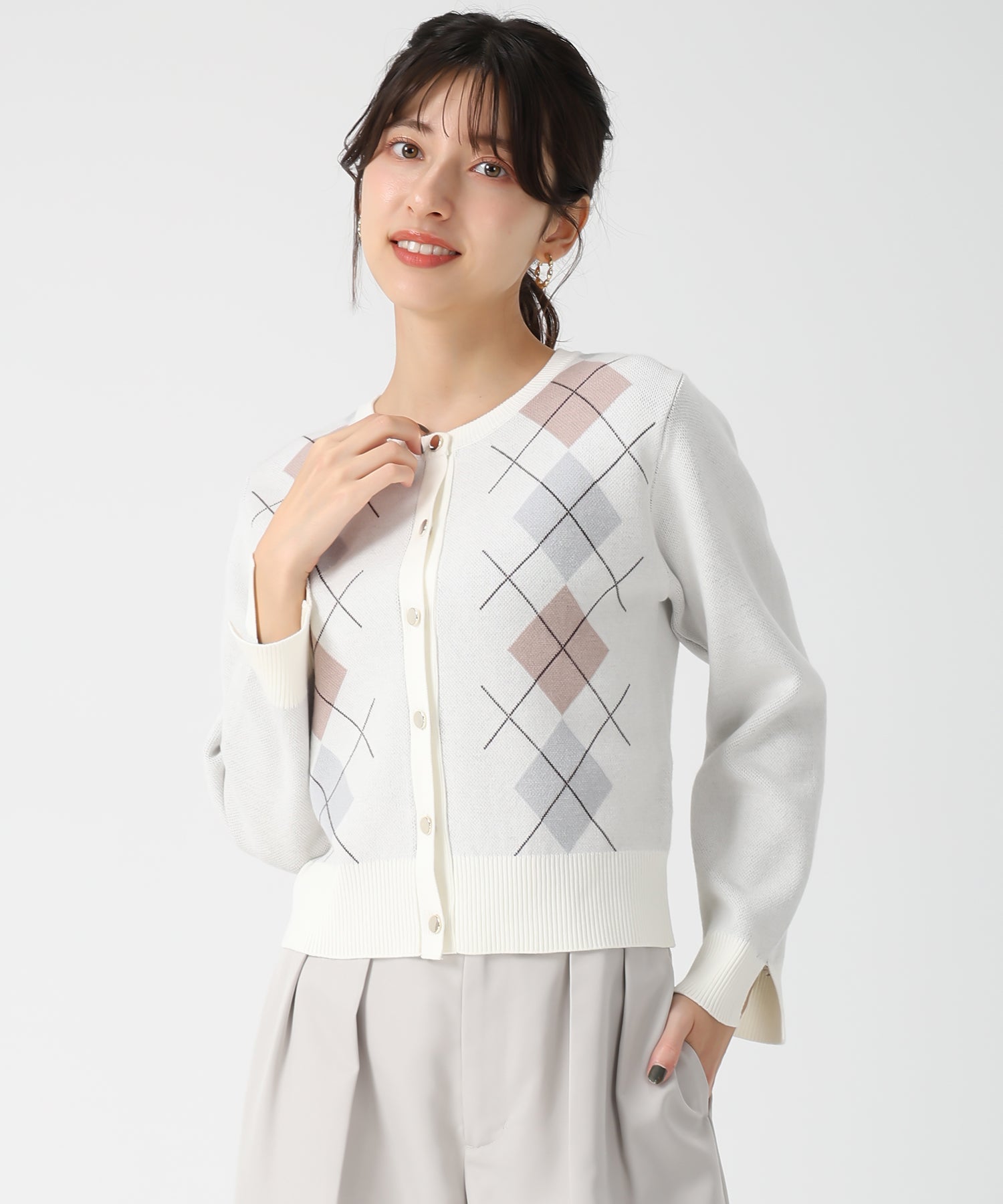 トランテアン ソン ドゥ モード 31 Sons de mode 2025秋冬新作 レイヤード襟アーガイルカーディガン TT538406 （GREY） GREY