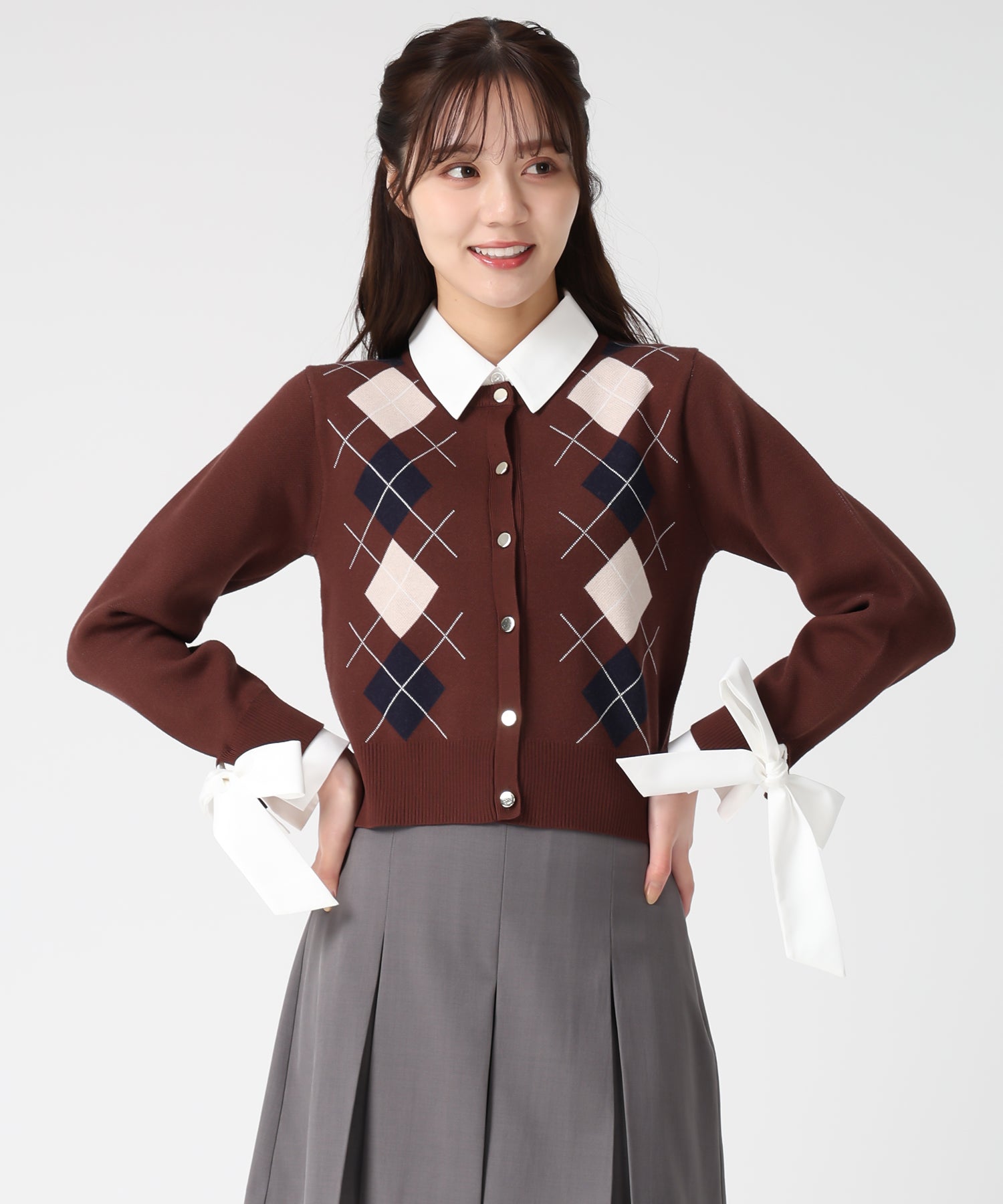 トランテアン ソン ドゥ モード 31 Sons de mode 2025秋冬新作 レイヤード襟アーガイルカーディガン TT538406 （BROWN） BROWN