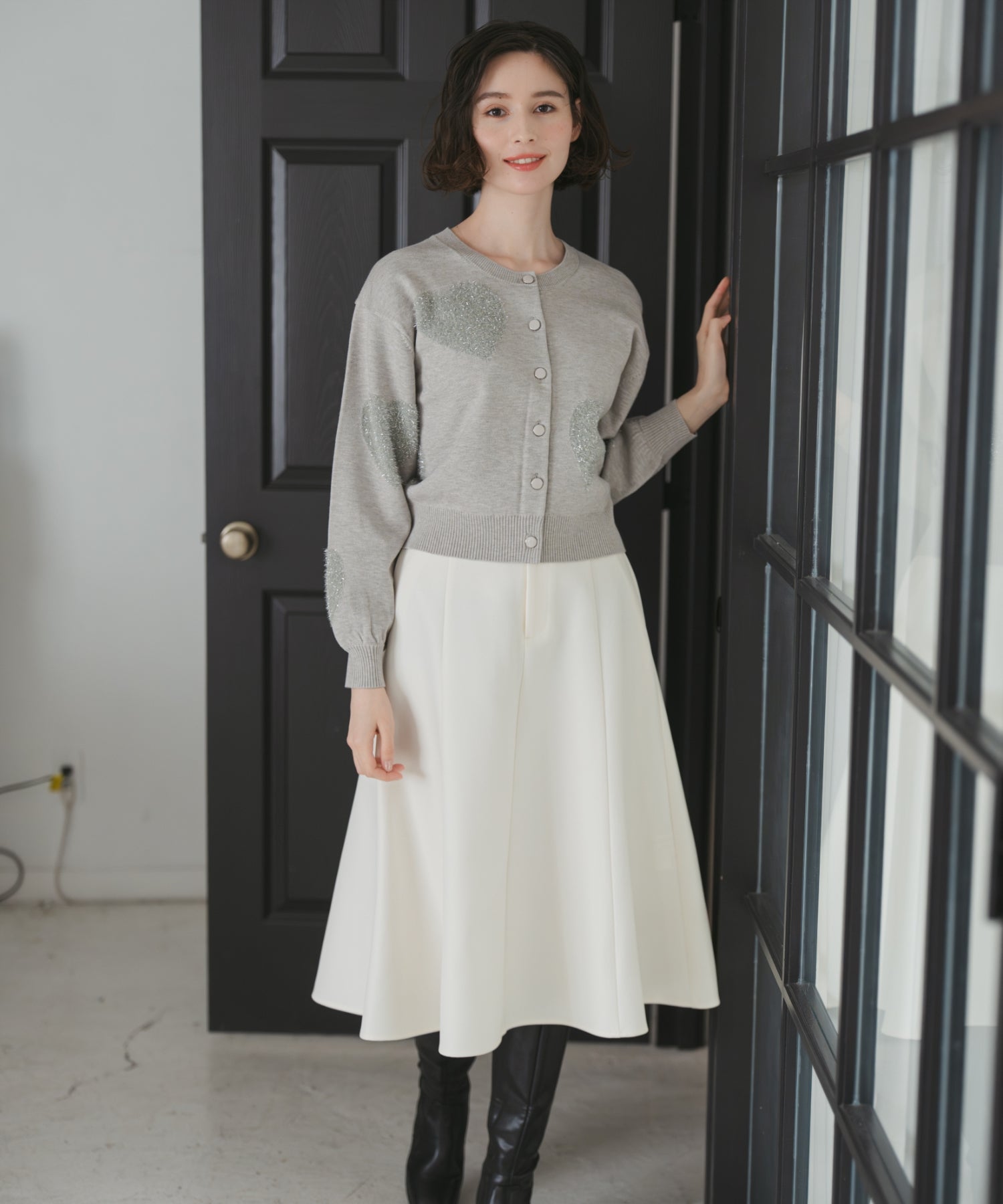 トランテアン ソン ドゥ モード 31 Sons de mode 2025秋冬新作 ベルト付きミディフレアスカート TT547209 （OFF-WHITE） OFF-WHITE