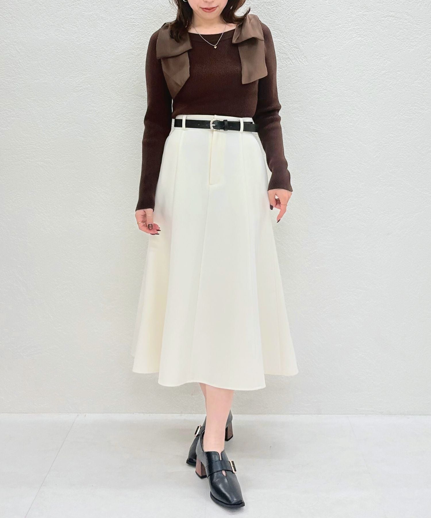 トランテアン ソン ドゥ モード 31 Sons de mode 2025秋冬新作 ベルト付きミディフレアスカート TT547209 （OFF-WHITE） OFF-WHITE