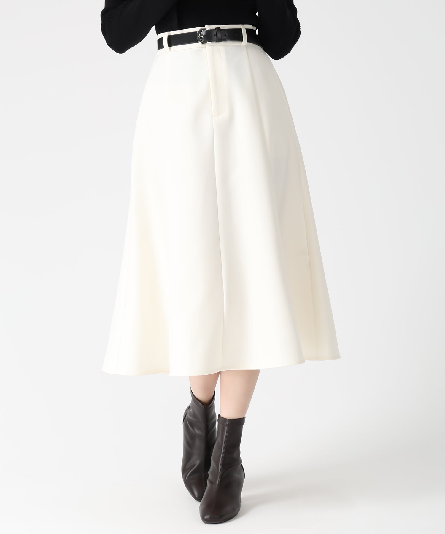 トランテアン ソン ドゥ モード 31 Sons de mode 2025秋冬新作 ベルト付きミディフレアスカート TT547209 （OFF-WHITE） OFF-WHITE