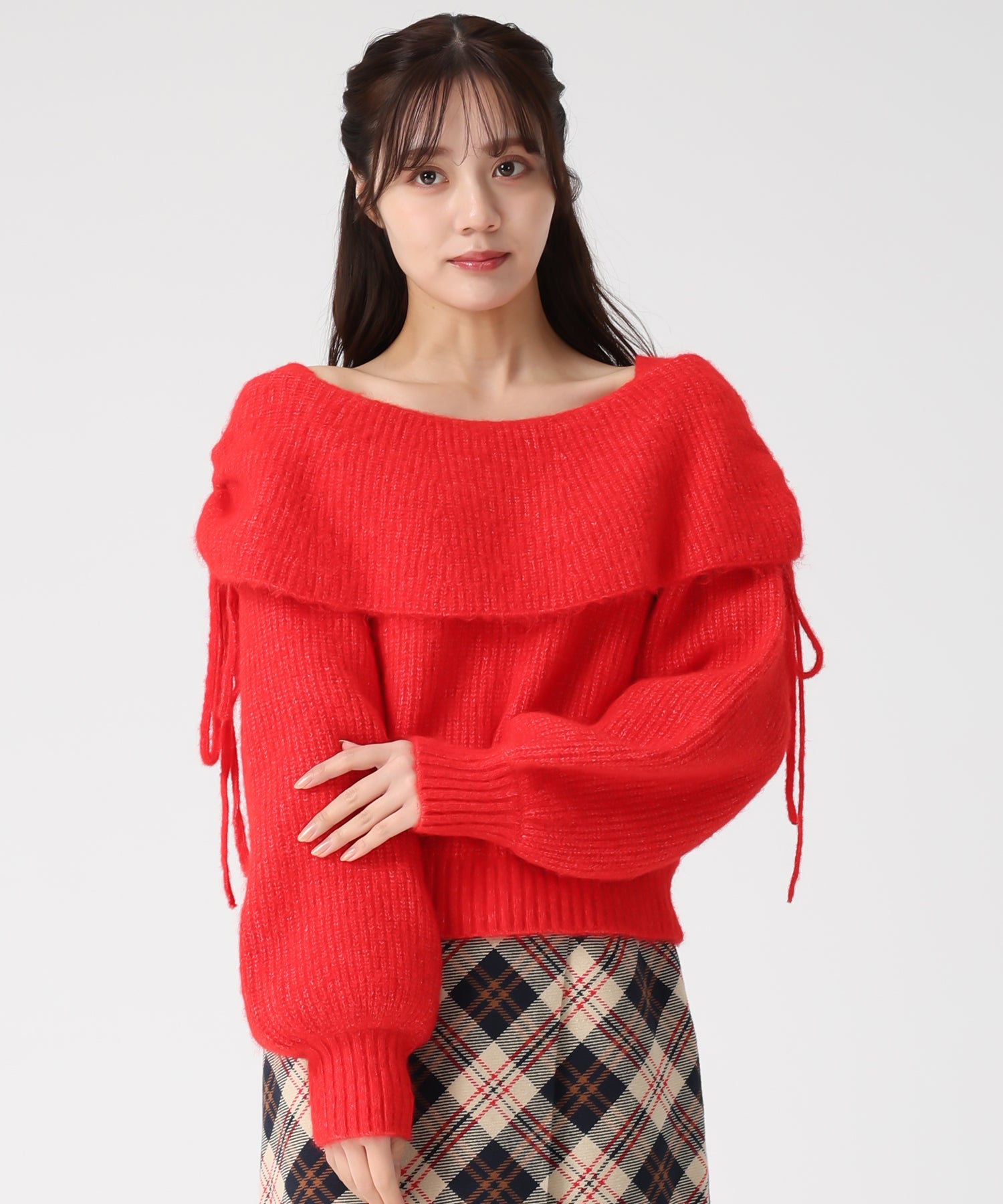 トランテアン ソン ドゥ モード 31 Sons de mode 2025秋冬新作 オフショルミドルゲージニット TT548307 （RED） RED