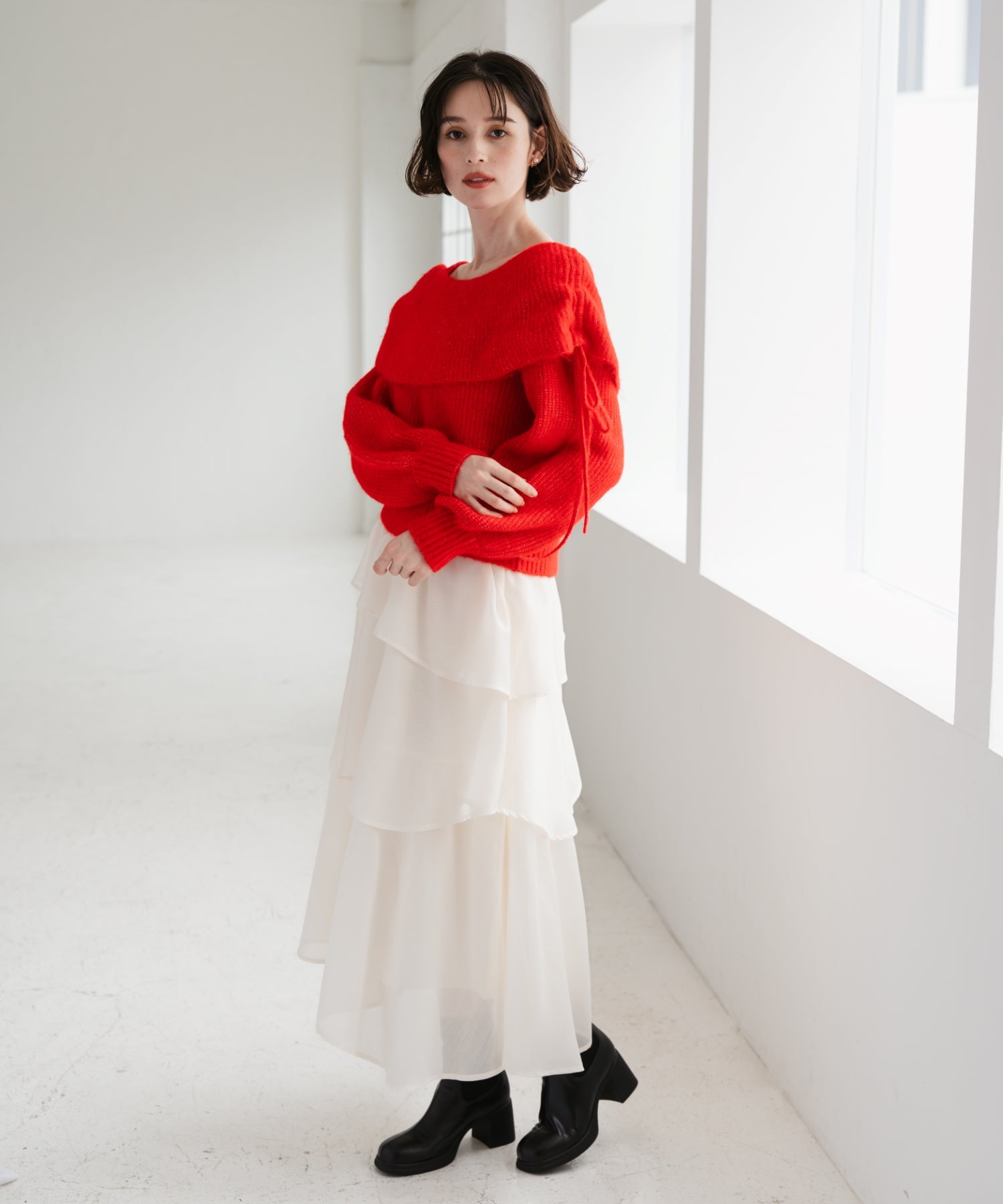 トランテアン ソン ドゥ モード 31 Sons de mode 2025秋冬新作 オフショルミドルゲージニット TT548307 （RED） RED