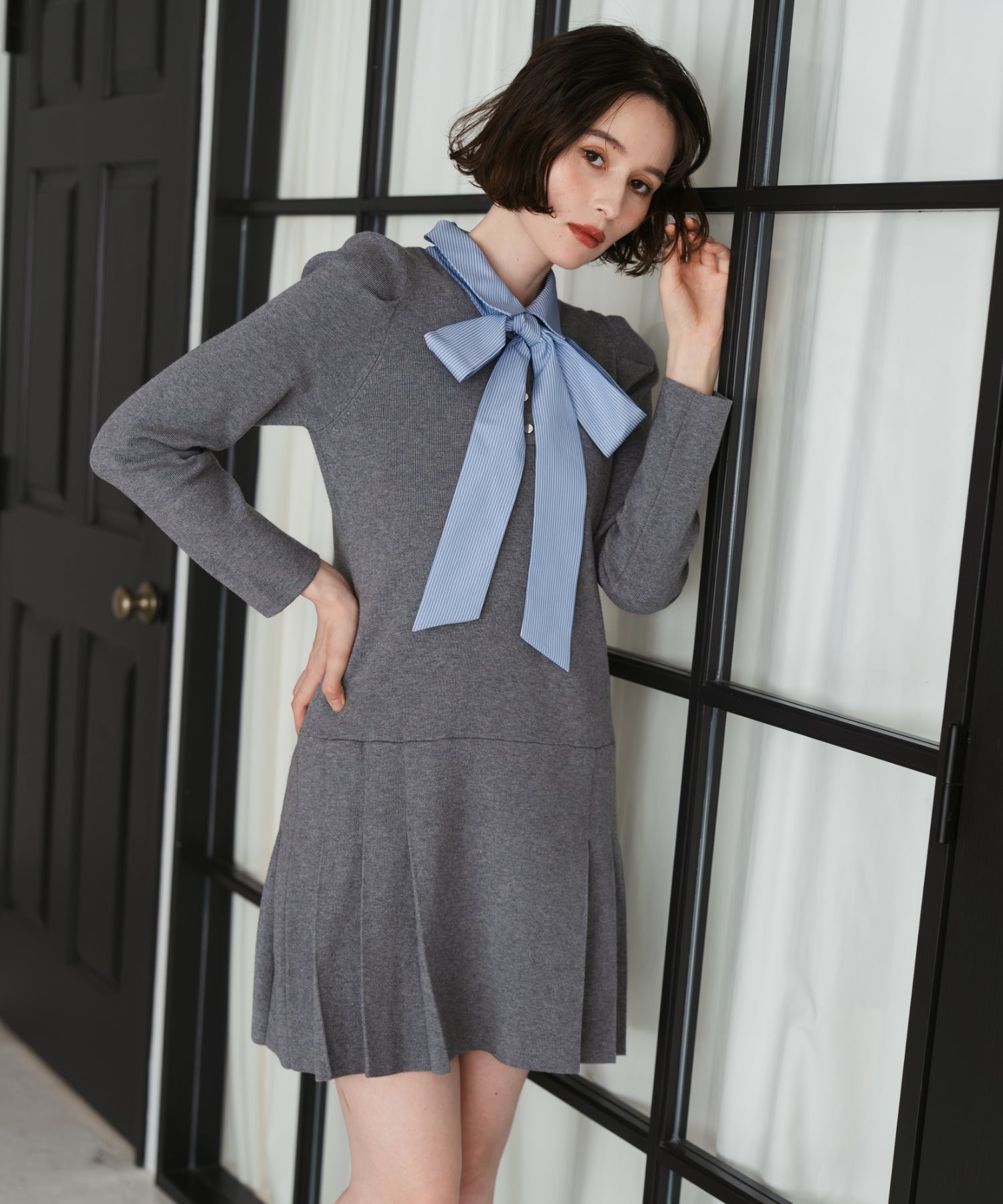 トランテアン ソン ドゥ モード 31 Sons de mode 2025秋冬新作 襟付きミニニットワンピース TT547406 （GREY） GREY