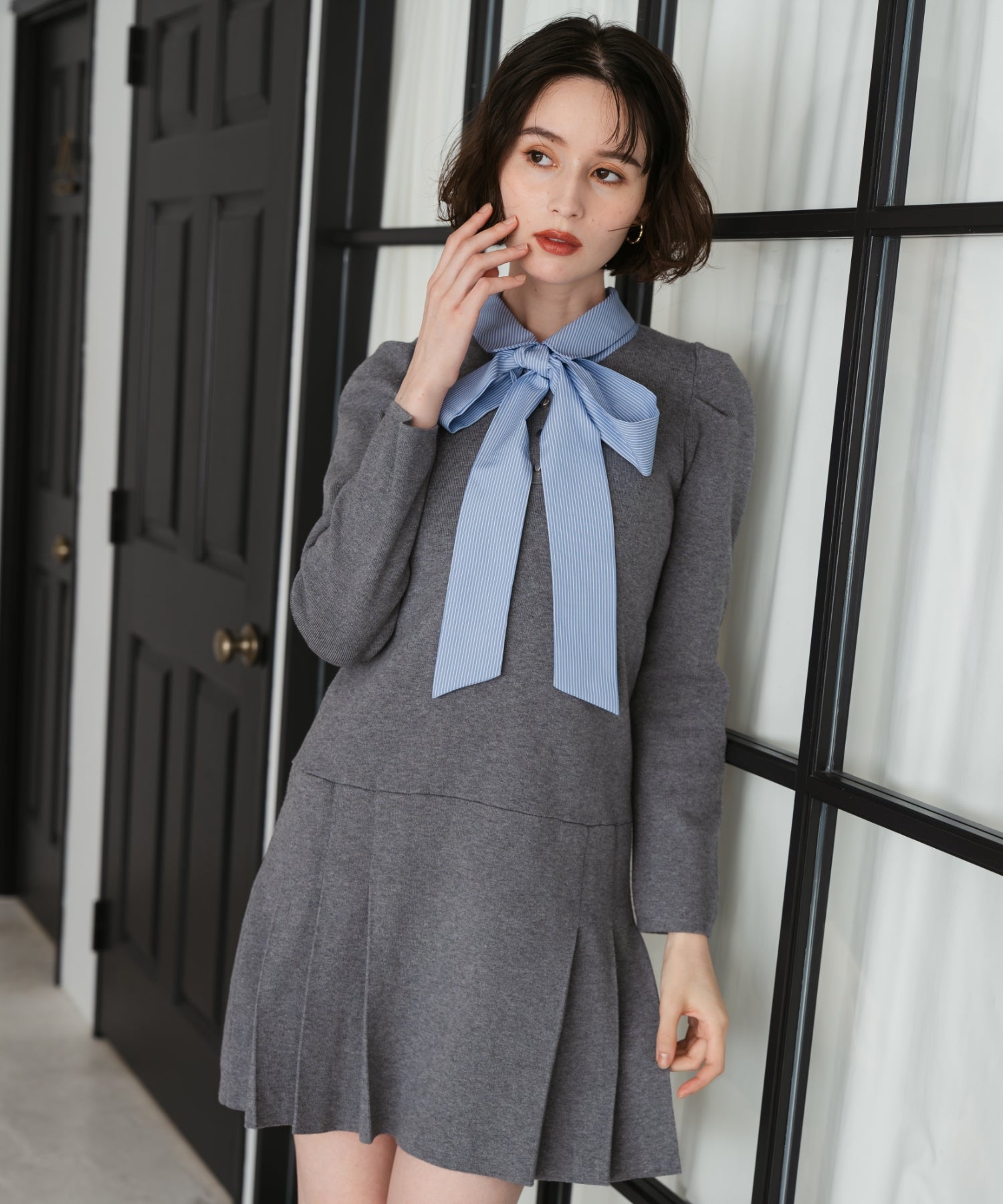 トランテアン ソン ドゥ モード 31 Sons de mode 2025秋冬新作 襟付きミニニットワンピース TT547406 （GREY） GREY