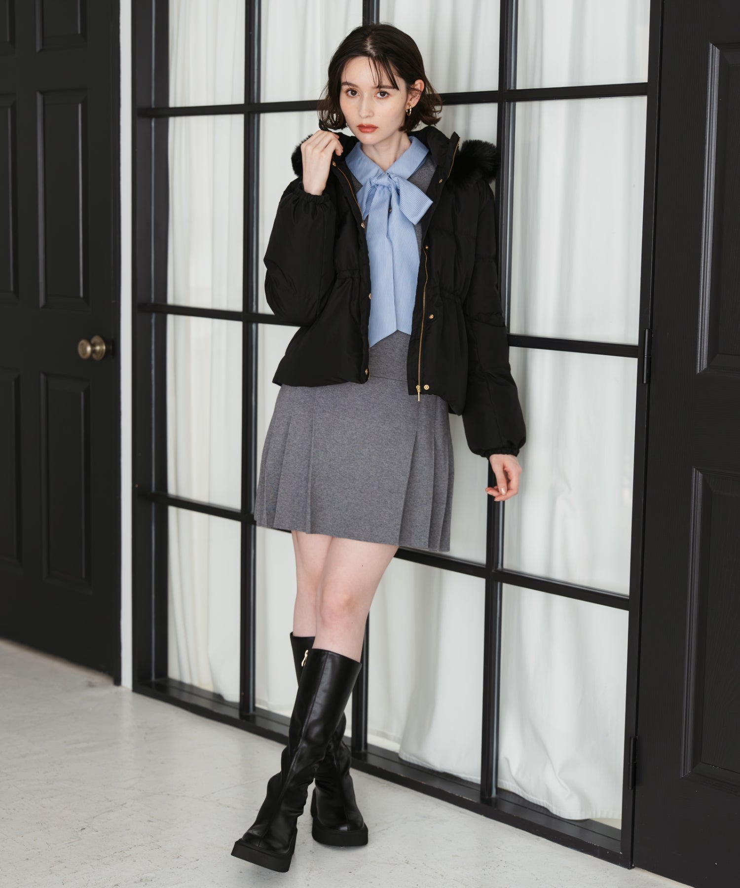 トランテアン ソン ドゥ モード 31 Sons de mode 2025秋冬新作 襟付きミニニットワンピース TT547406 （GREY） GREY