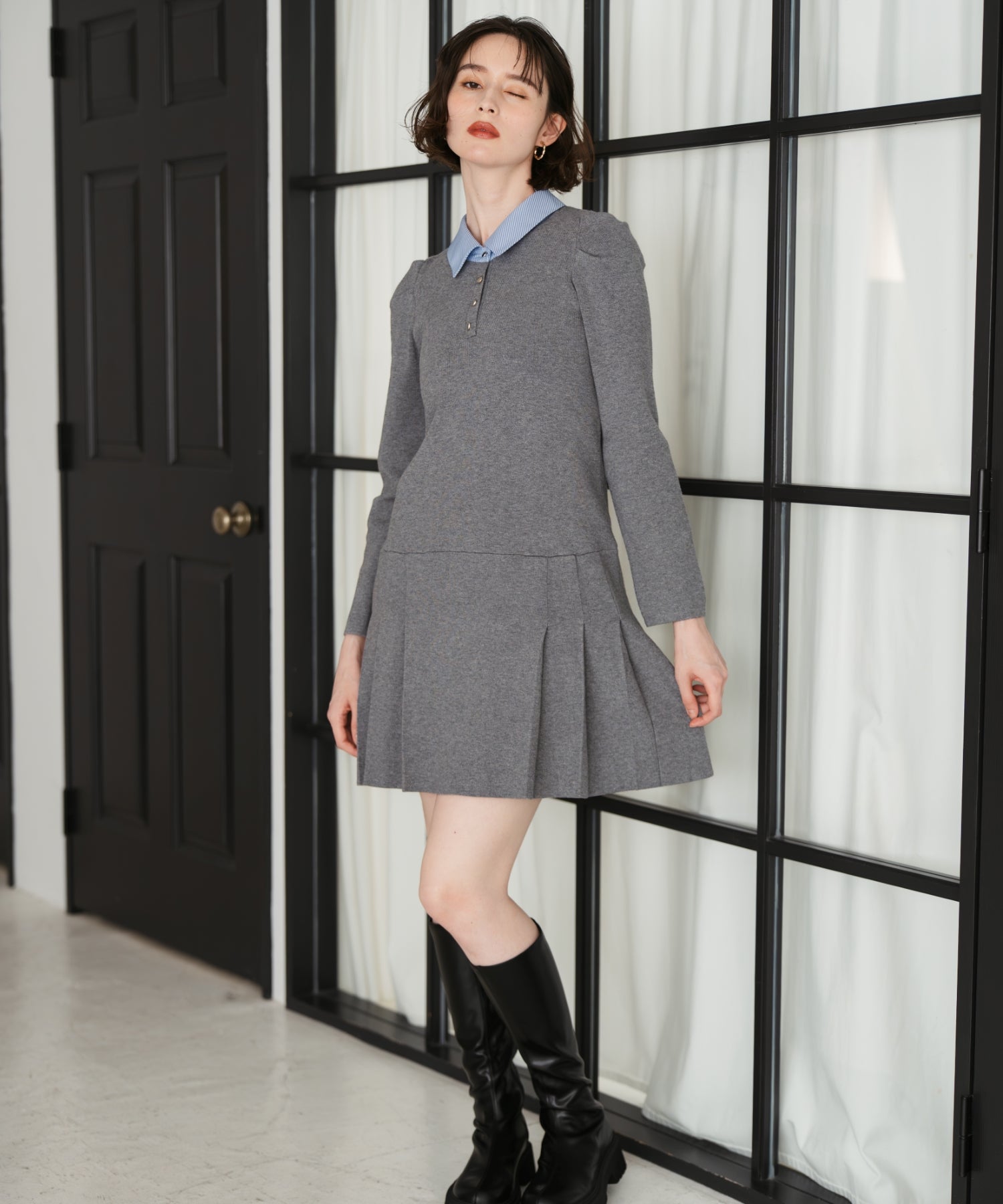 トランテアン ソン ドゥ モード 31 Sons de mode 2025秋冬新作 襟付きミニニットワンピース TT547406 （GREY） GREY