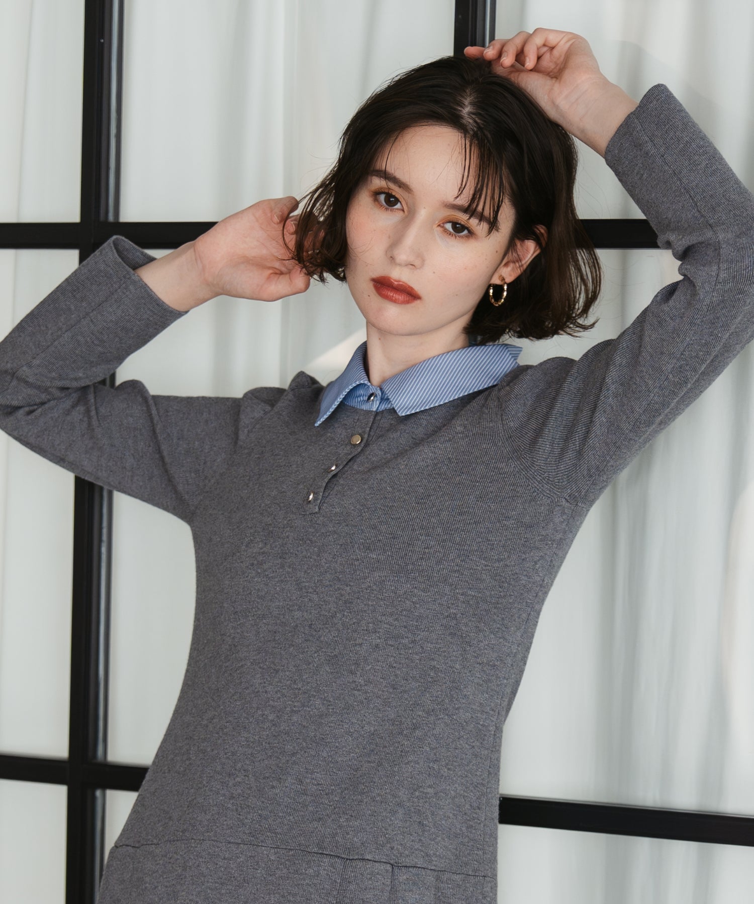 トランテアン ソン ドゥ モード 31 Sons de mode 2025秋冬新作 襟付きミニニットワンピース TT547406 （GREY） GREY