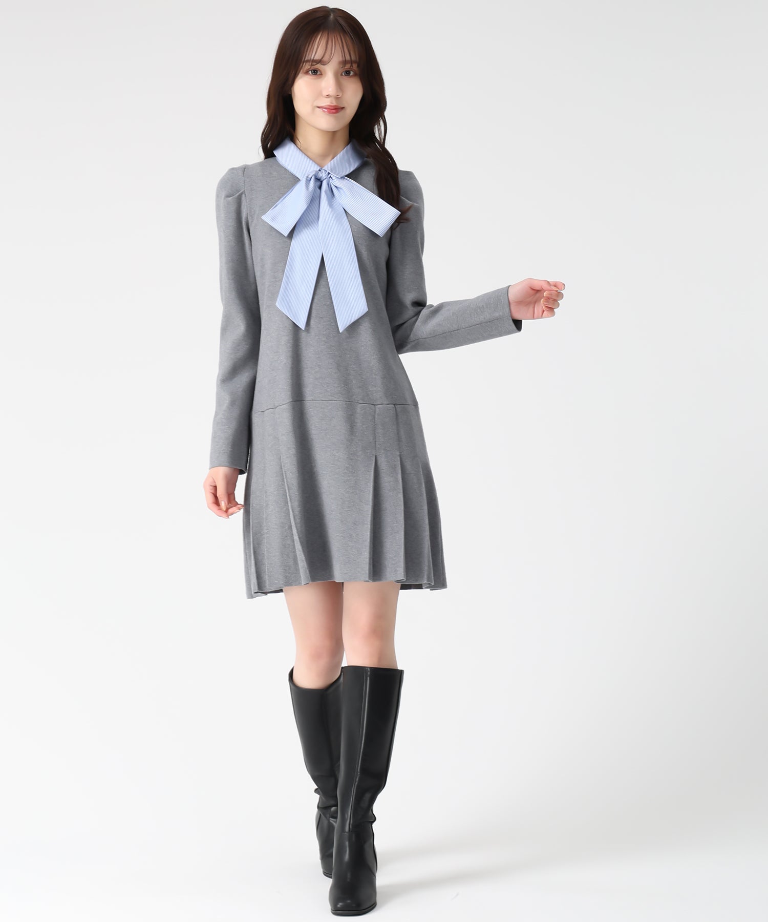 トランテアン ソン ドゥ モード 31 Sons de mode 2025秋冬新作 襟付きミニニットワンピース TT547406 （GREY） GREY