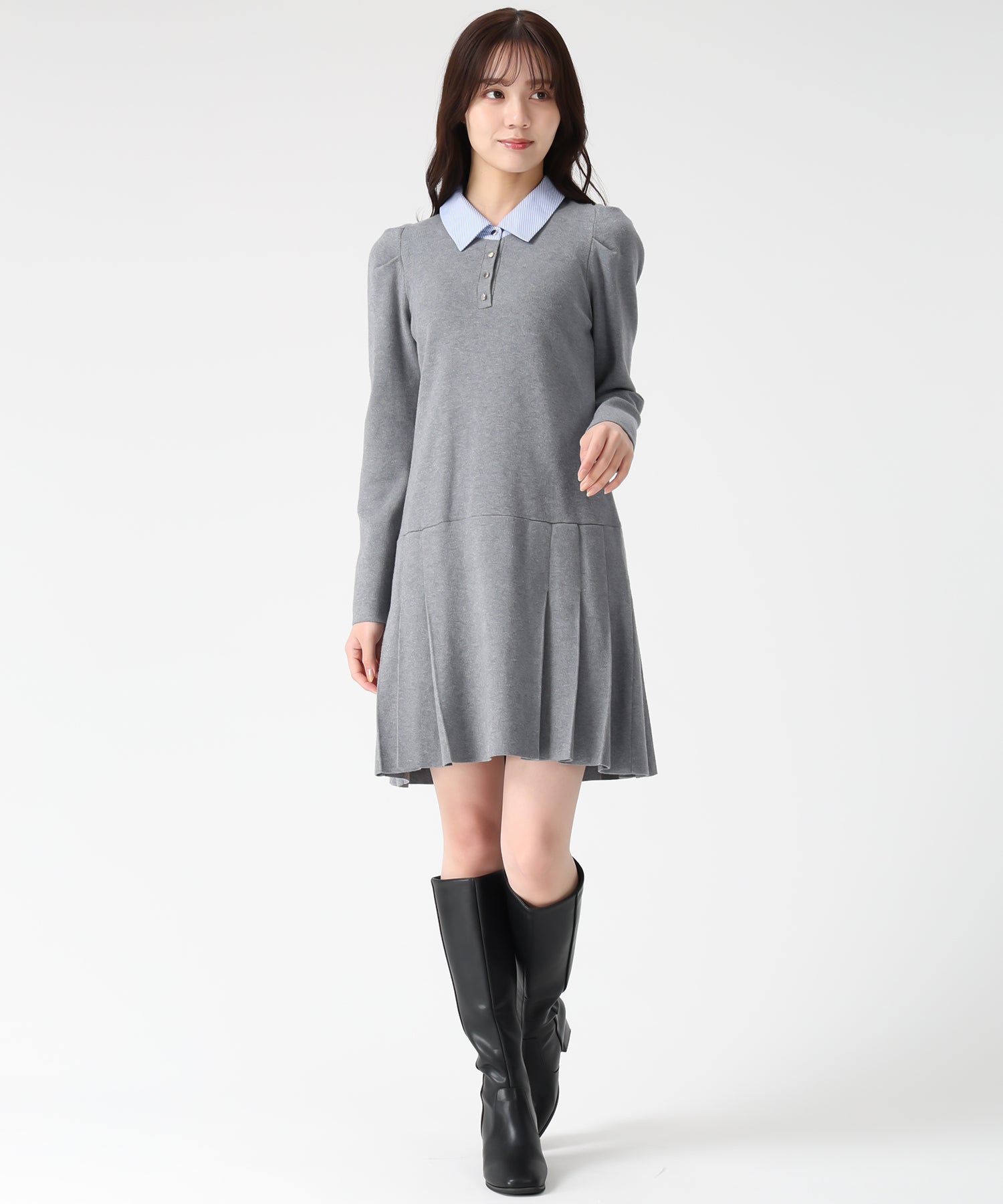 トランテアン ソン ドゥ モード 31 Sons de mode 2025秋冬新作 襟付きミニニットワンピース TT547406 （GREY） GREY