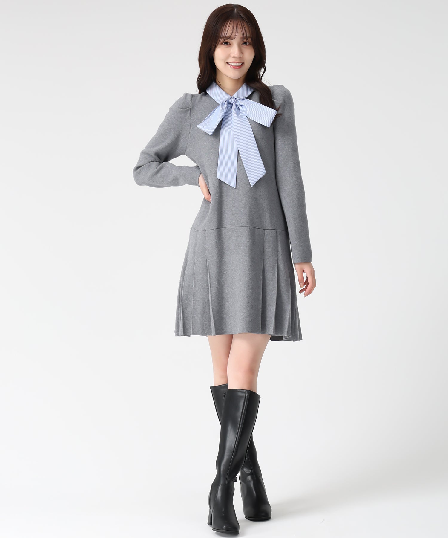 トランテアン ソン ドゥ モード 31 Sons de mode 2025秋冬新作 襟付きミニニットワンピース TT547406 （GREY） GREY