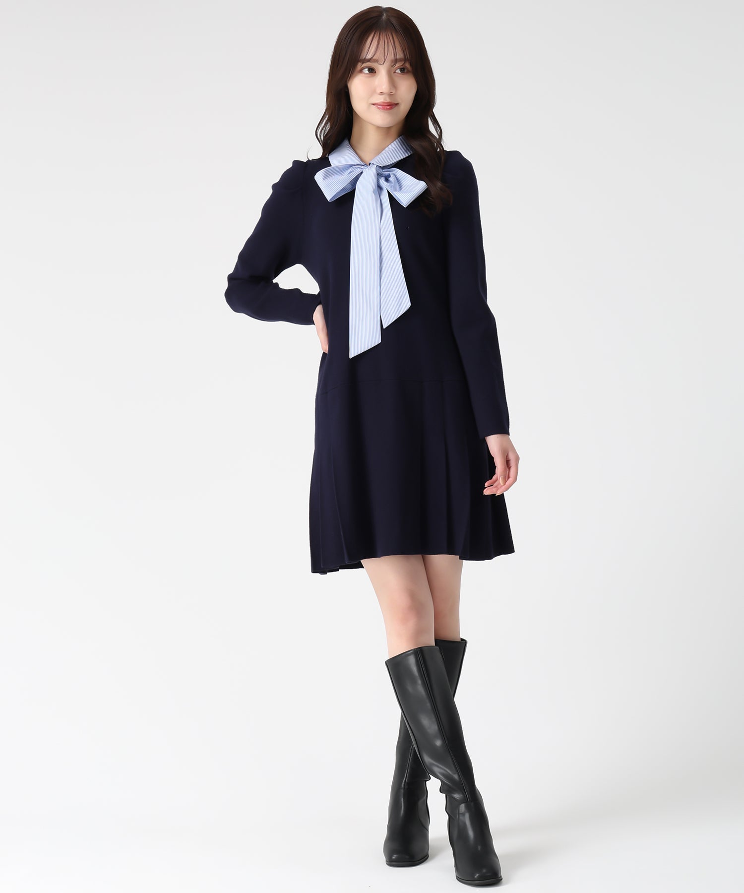 トランテアン ソン ドゥ モード 31 Sons de mode 2025秋冬新作 襟付きミニニットワンピース TT547406 （NAVY） NAVY