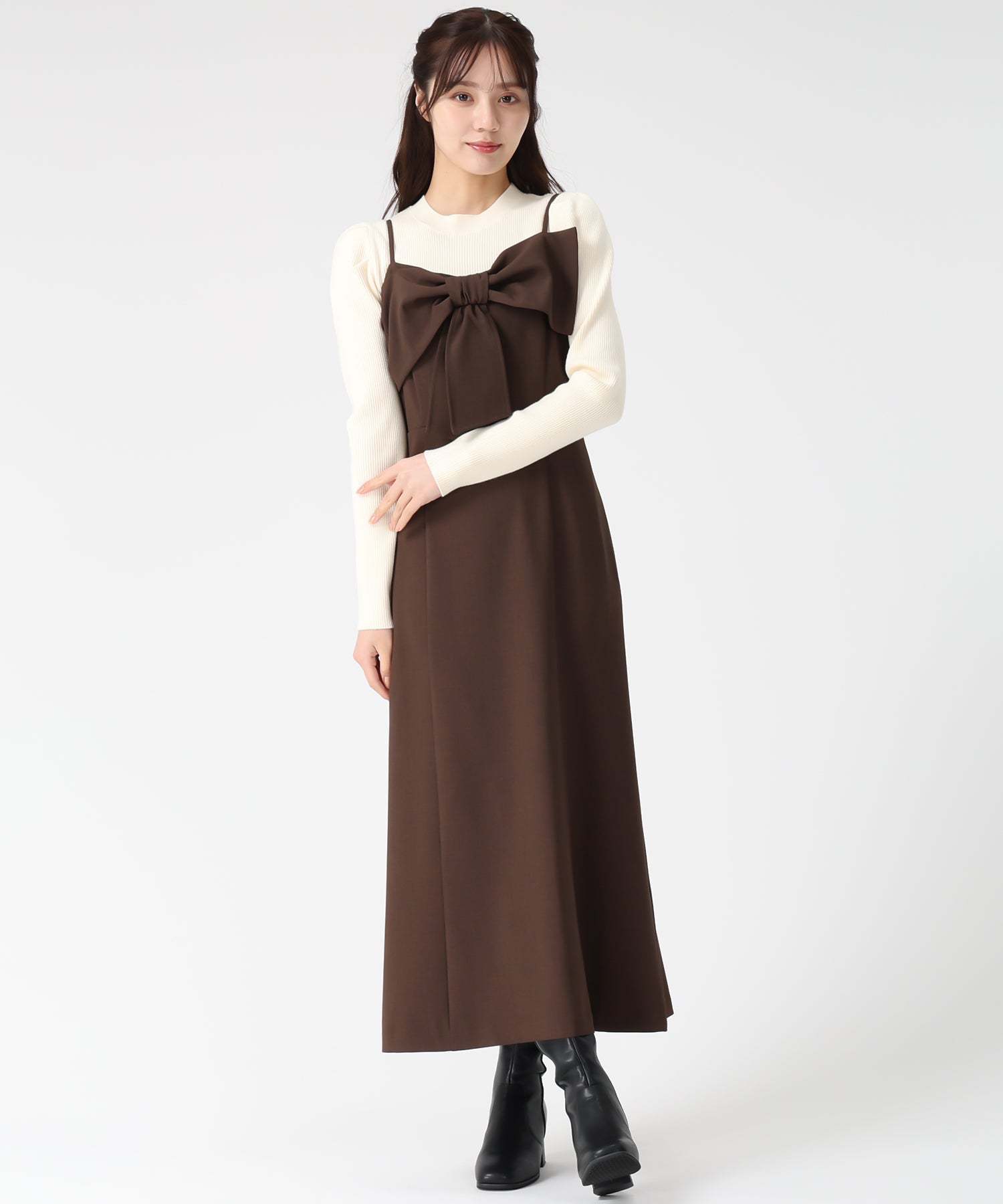 トランテアン ソン ドゥ モード 31 Sons de mode 2025秋冬新作 ニットセットリボンモチーフジャンスカ TT547403 （BROWN） BROWN