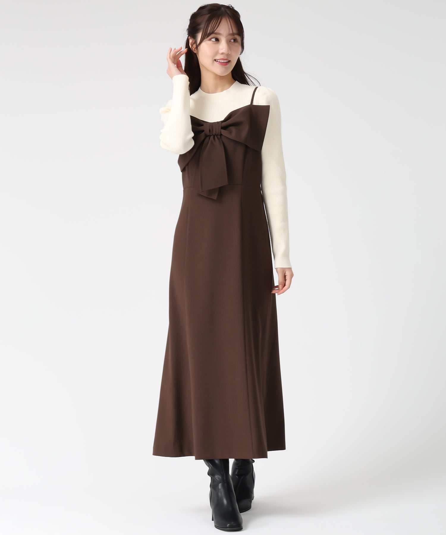 トランテアン ソン ドゥ モード 31 Sons de mode 2025秋冬新作 ニットセットリボンモチーフジャンスカ TT547403 （BROWN） BROWN