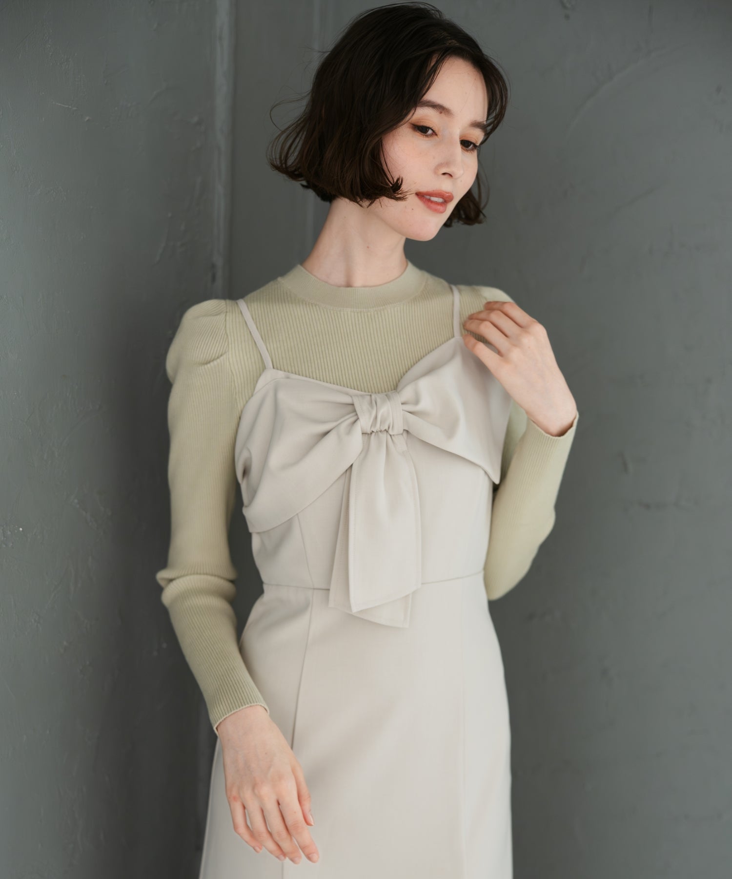 トランテアン ソン ドゥ モード 31 Sons de mode 2025秋冬新作 ニットセットリボンモチーフジャンスカ TT547403 （GREIGE） GREIGE