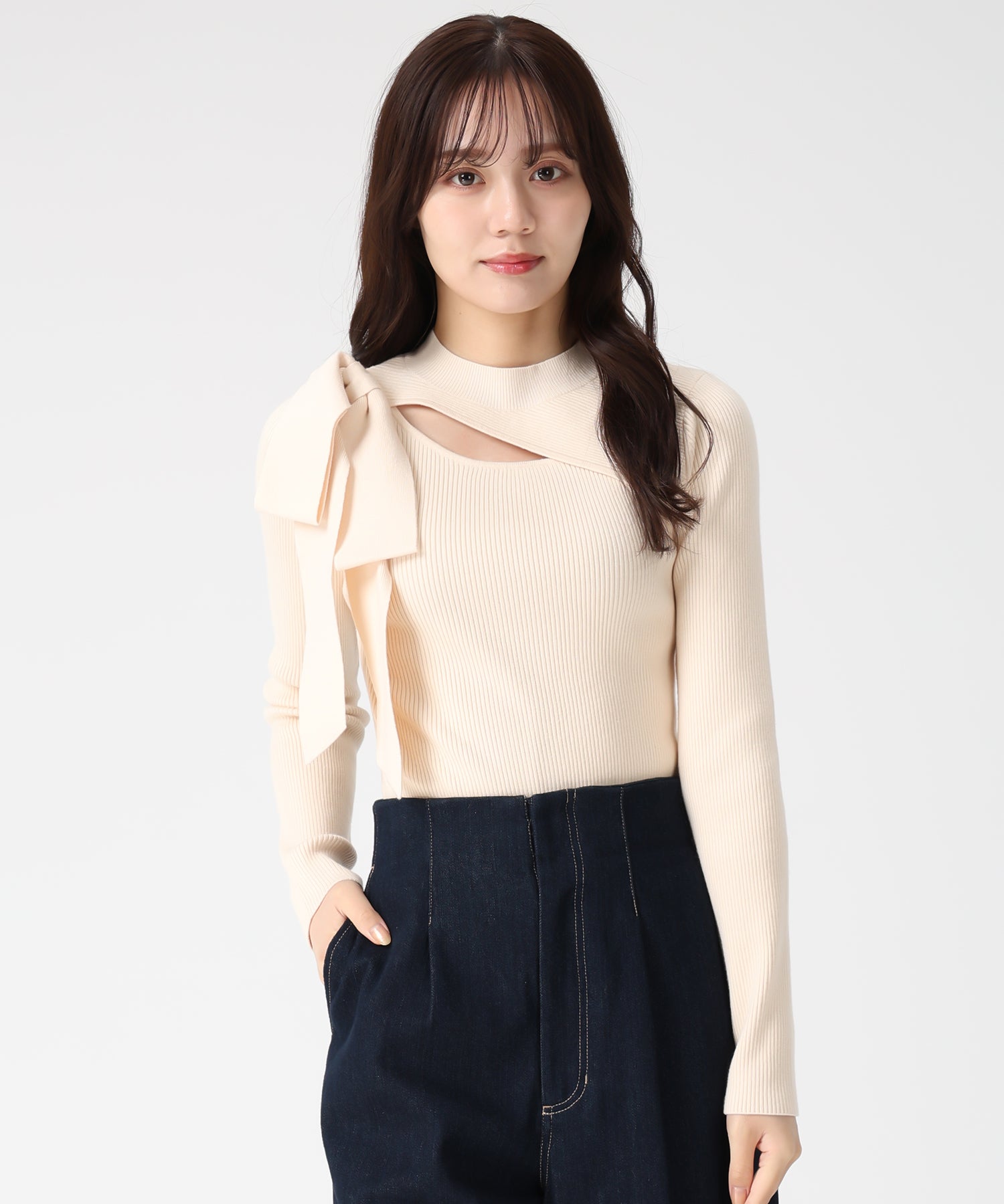 トランテアン ソン ドゥ モード 31 Sons de mode 2025秋冬新作 アシメカットリブニット TT548310 （BEIGE） BEIGE