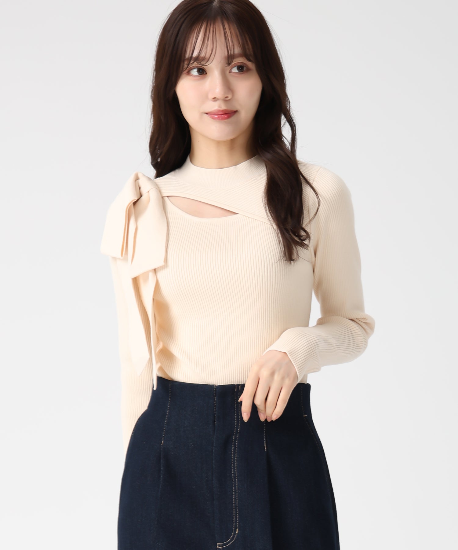 トランテアン ソン ドゥ モード 31 Sons de mode 2025秋冬新作 アシメカットリブニット TT548310 （BEIGE） BEIGE