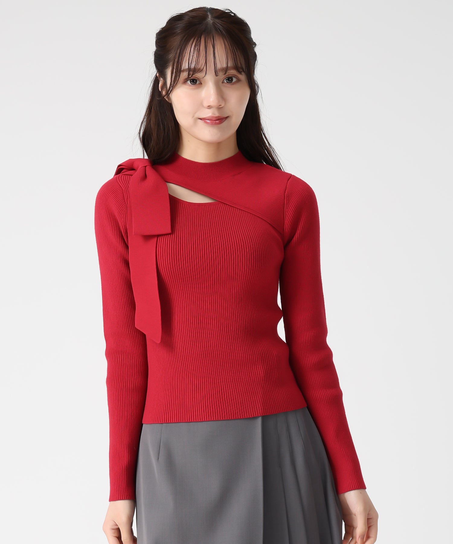 トランテアン ソン ドゥ モード 31 Sons de mode 2025秋冬新作 アシメカットリブニット TT548310 （BEIGE） BEIGE