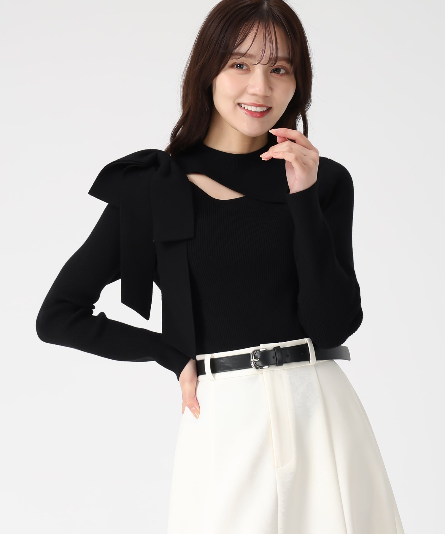 トランテアン ソン ドゥ モード 31 Sons de mode 2025秋冬新作 アシメカットリブニット TT548310 （BLACK） BLACK