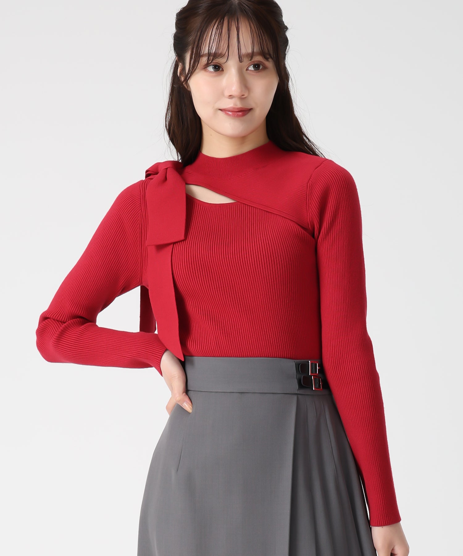 トランテアン ソン ドゥ モード 31 Sons de mode 2025秋冬新作 アシメカットリブニット TT548310 （RED） RED