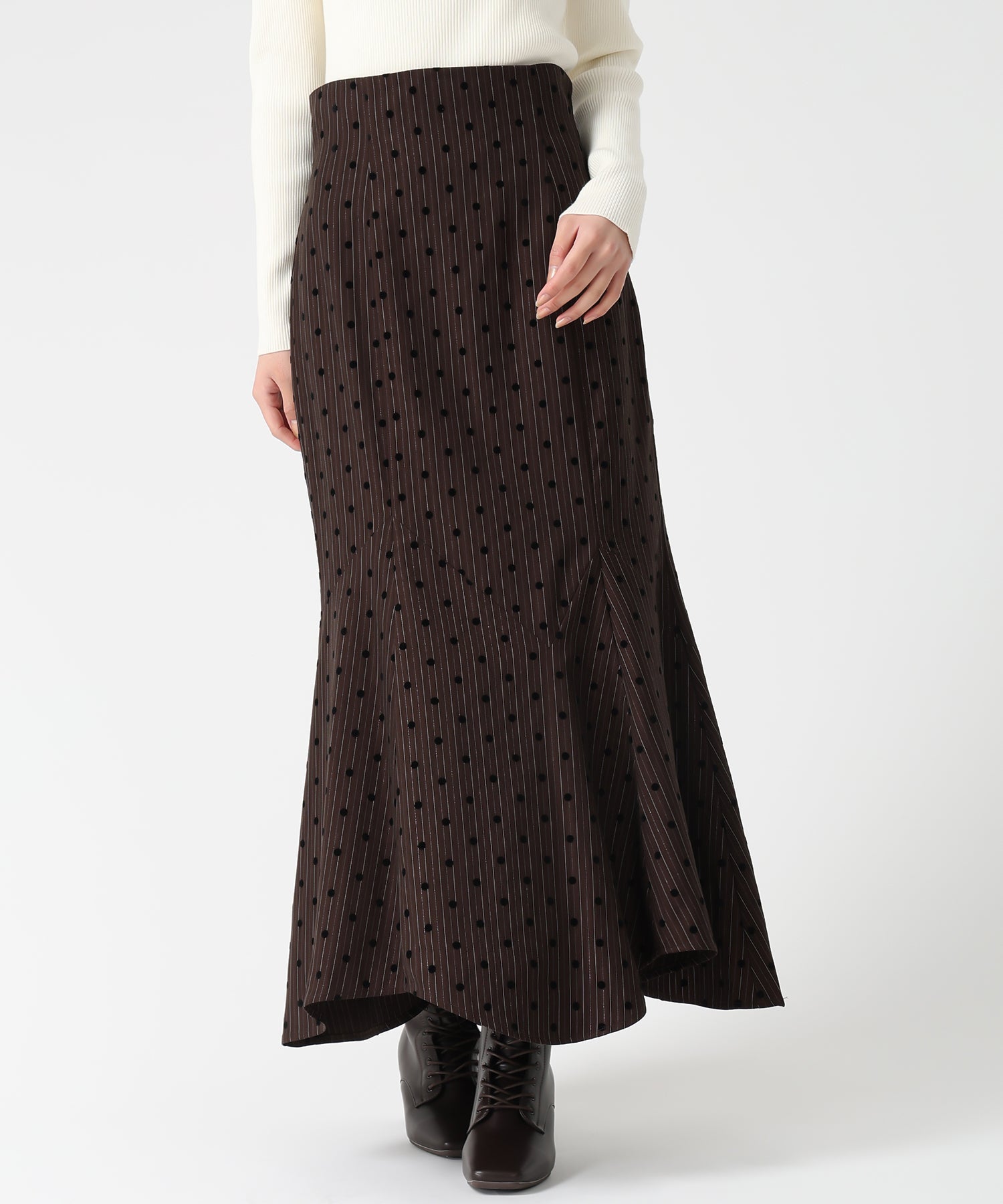 トランテアン ソン ドゥ モード 31 Sons de mode 2025秋冬新作 ストライプドットフロッキーマーメイドスカート TT547214 （BROWN） BROWN