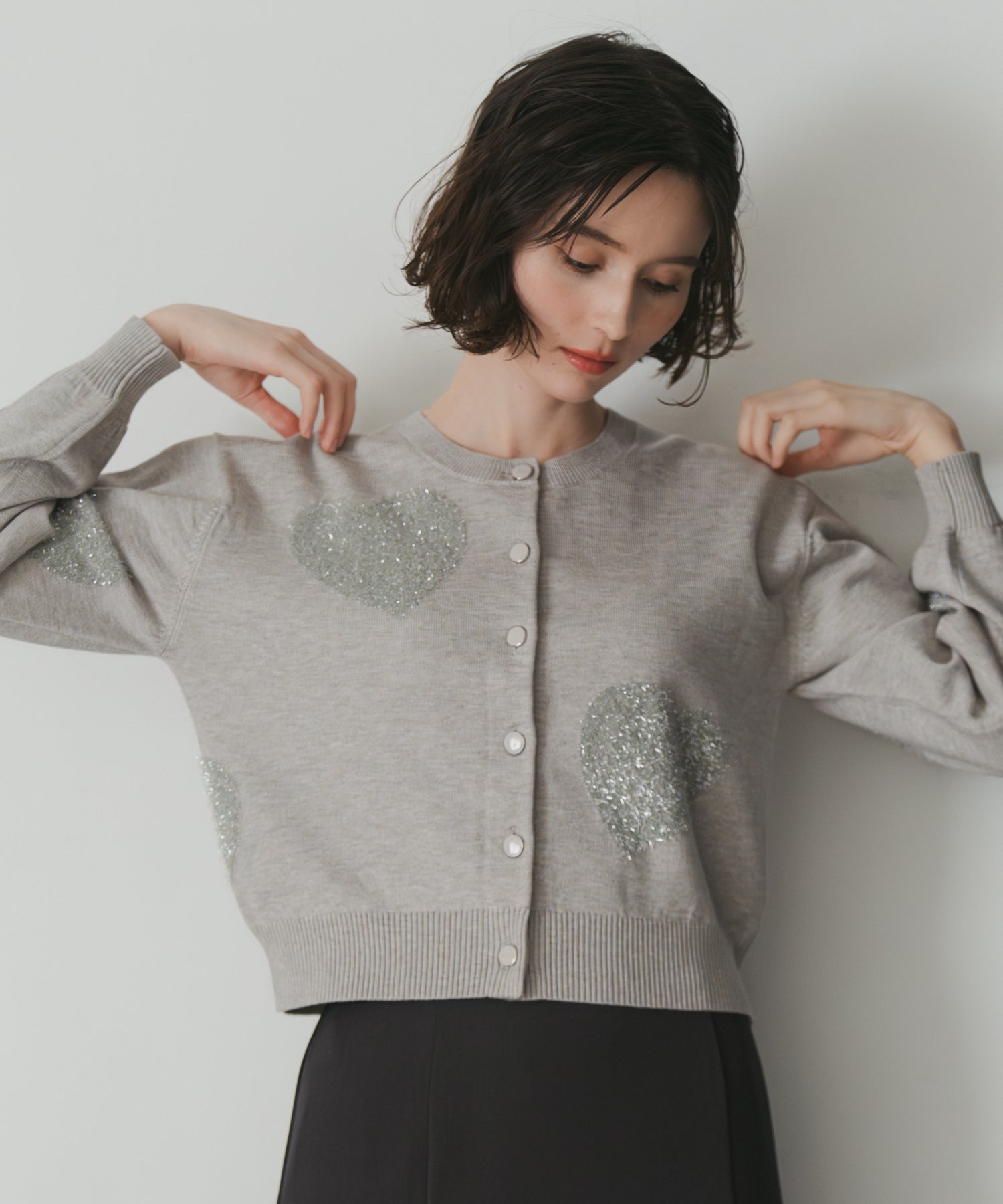 トランテアン ソン ドゥ モード 31 Sons de mode 2025秋冬新作 ハートシャギーカーディガン TT548404 （GREY） GREY