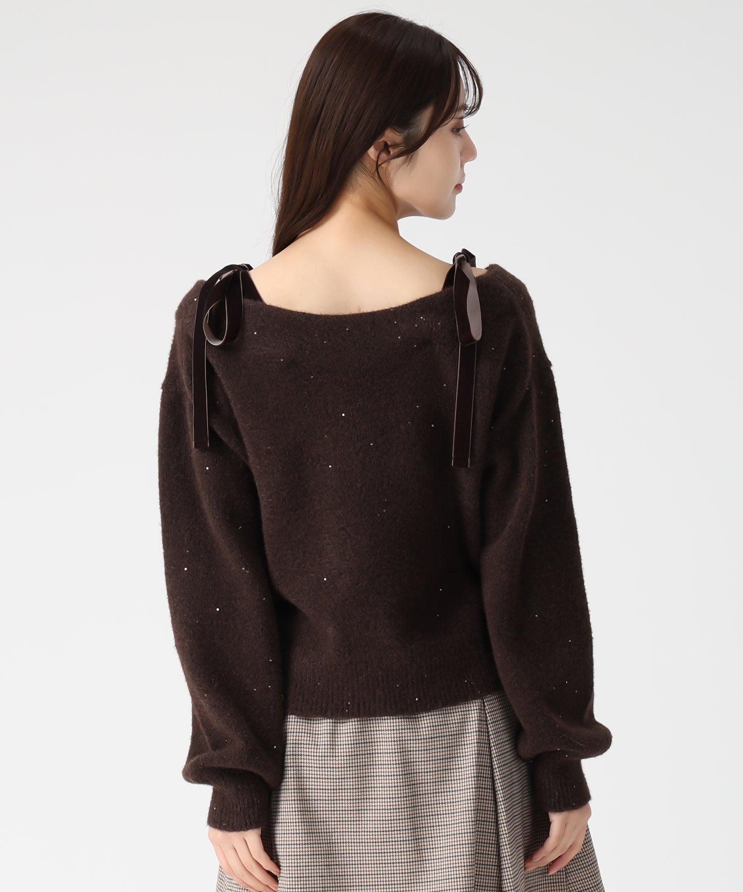 トランテアン ソン ドゥ モード 31 Sons de mode 2025秋冬新作 ベロア肩リボンふわふわニット TT548318 （BROWN） BROWN