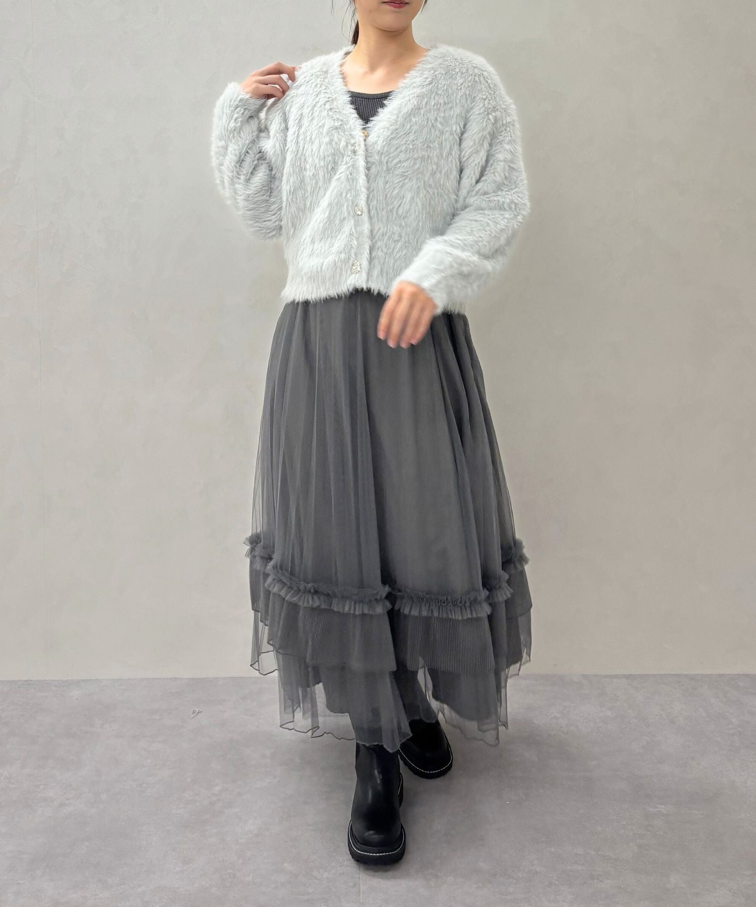 トランテアン ソン ドゥ モード 31 Sons de mode 2025秋冬新作 Vネックシャギーカーディガン TT548406 （L.BLUE） L.BLUE