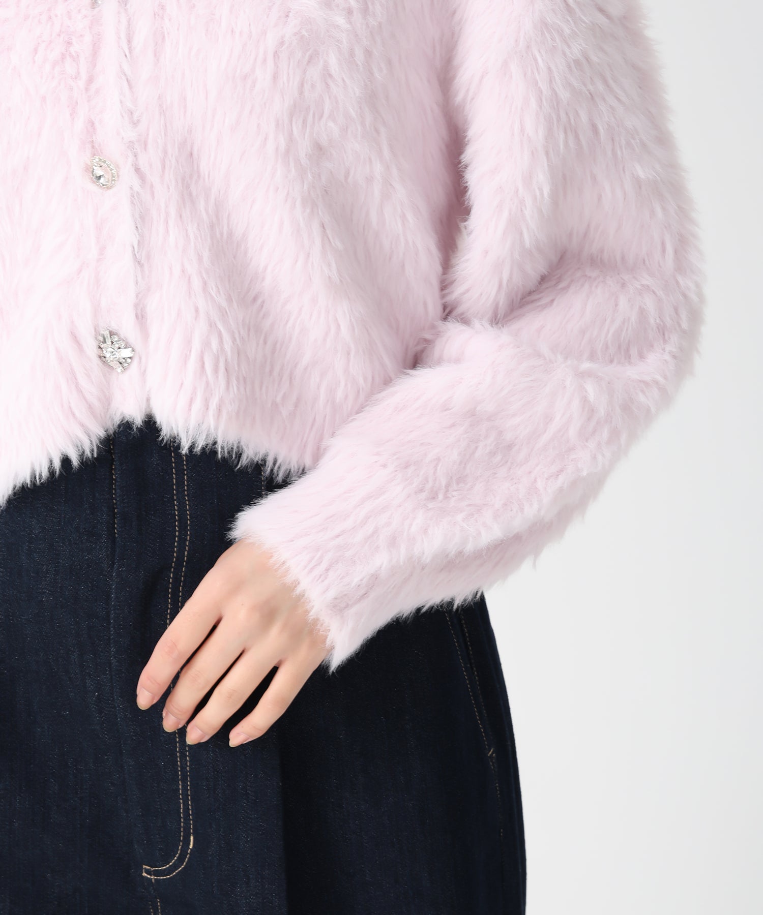 トランテアン ソン ドゥ モード 31 Sons de mode 2025秋冬新作 Vネックシャギーカーディガン TT548406 （L.BLUE） L.BLUE