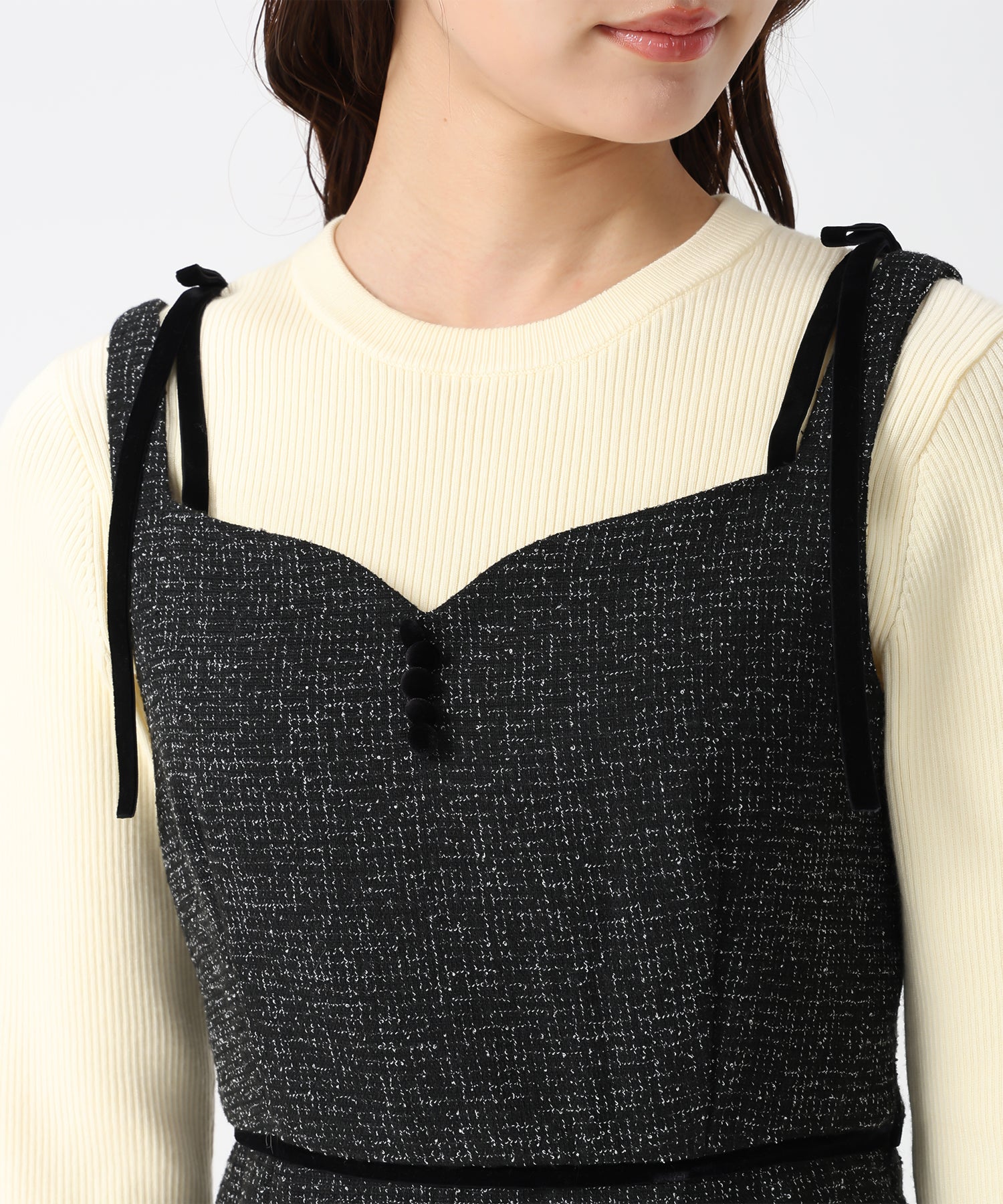 トランテアン ソン ドゥ モード 31 Sons de mode 2025秋冬新作 ツイードレーストリミングジャンスカ TT547417 （BLACK） BLACK