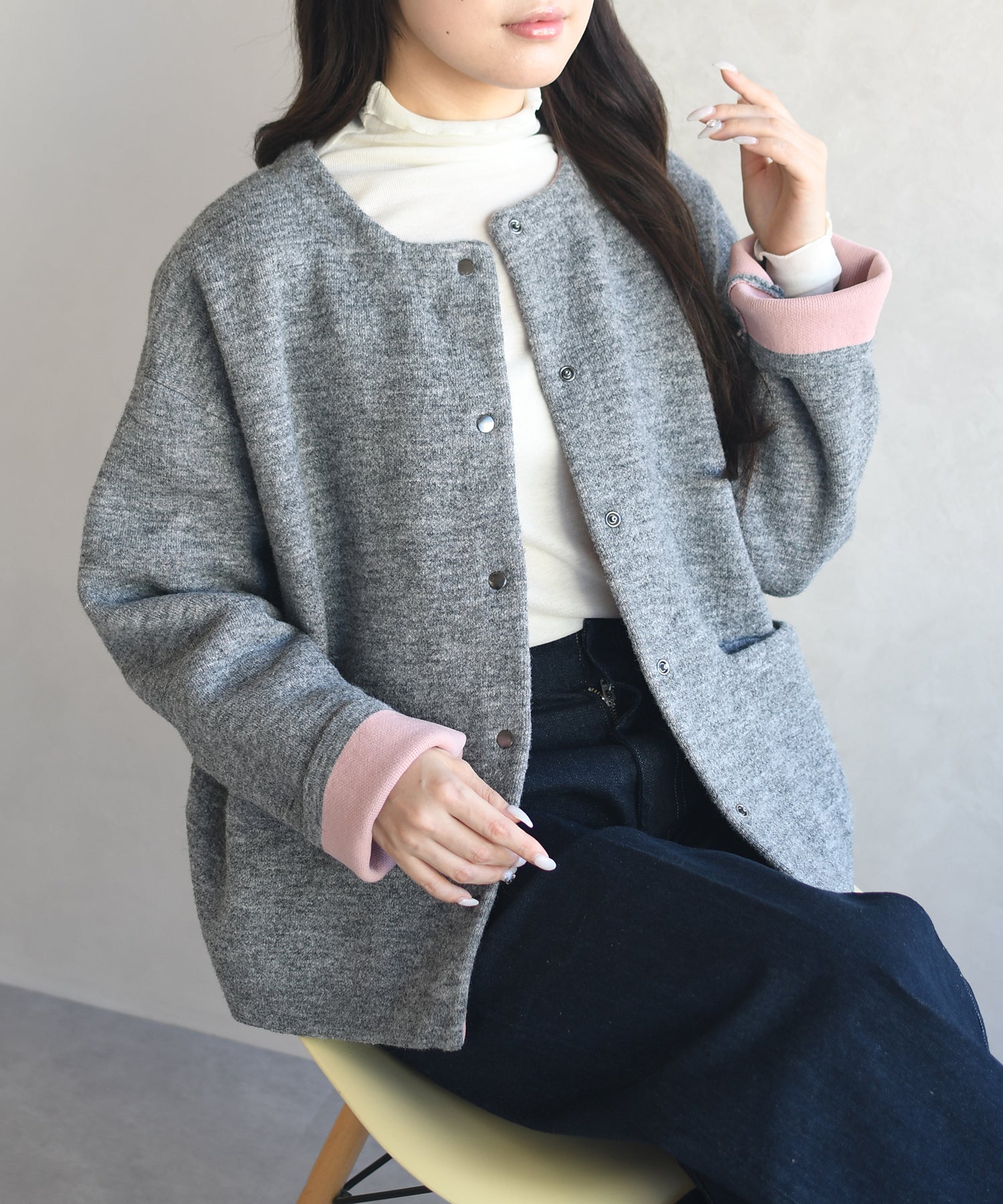 トランテアン ソン ドゥ モード 31 Sons de mode 2025秋冬新作 配色ニットカーディガン TT558401 （CH.GREY） CH.GREY