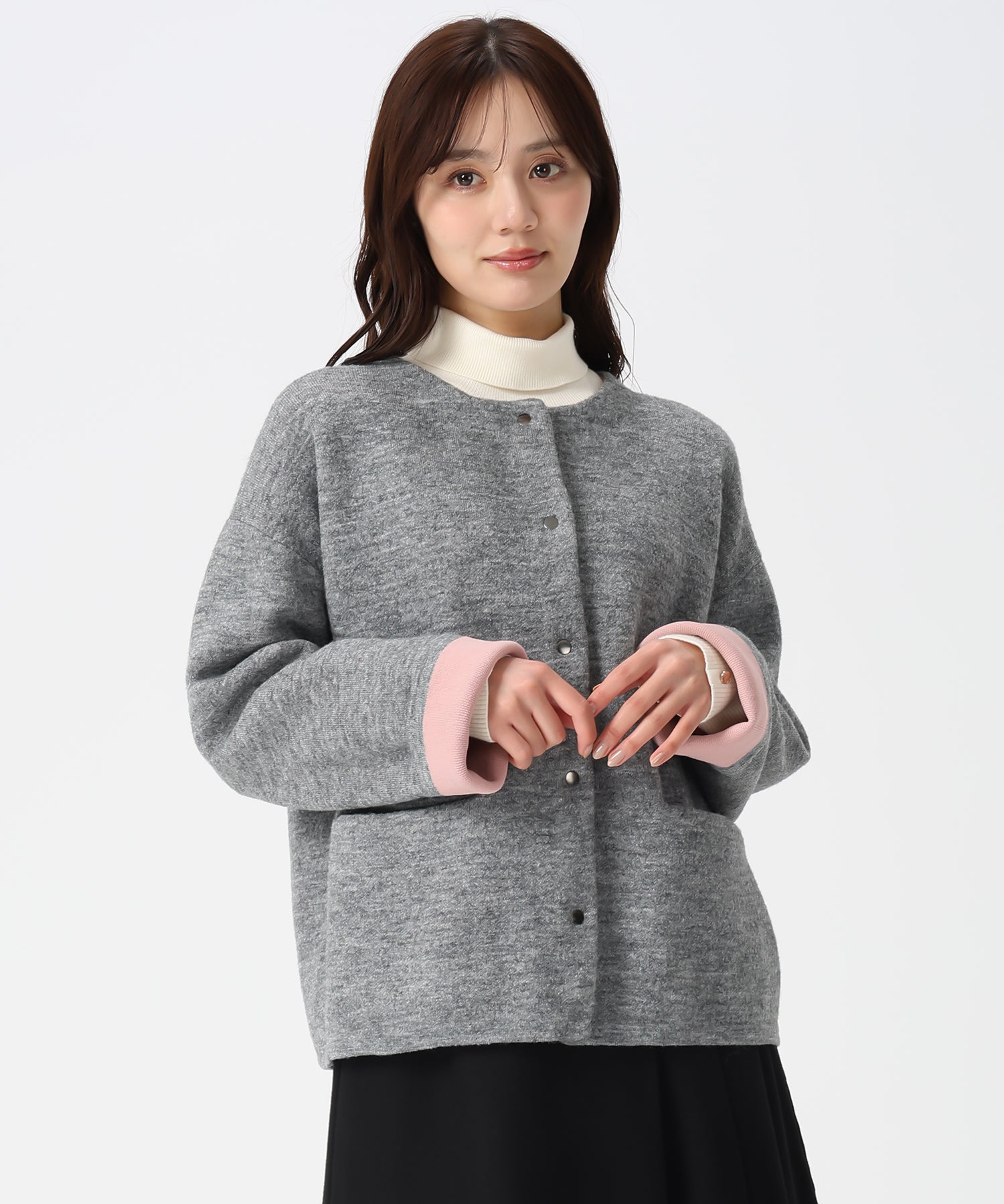 トランテアン ソン ドゥ モード 31 Sons de mode 2025秋冬新作 配色ニットカーディガン TT558401 （CH.GREY） CH.GREY