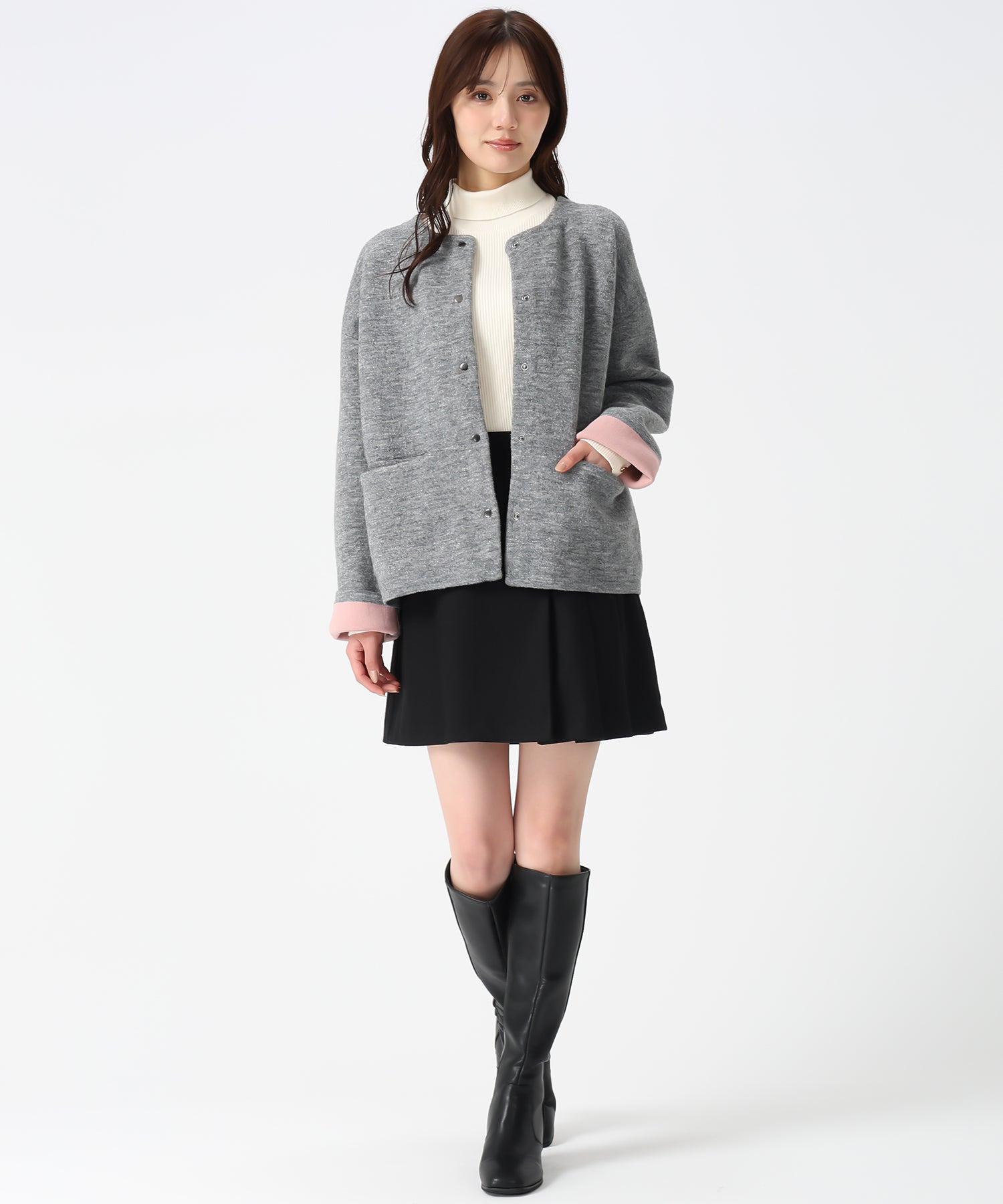 トランテアン ソン ドゥ モード 31 Sons de mode 2025秋冬新作 配色ニットカーディガン TT558401 （CH.GREY） CH.GREY