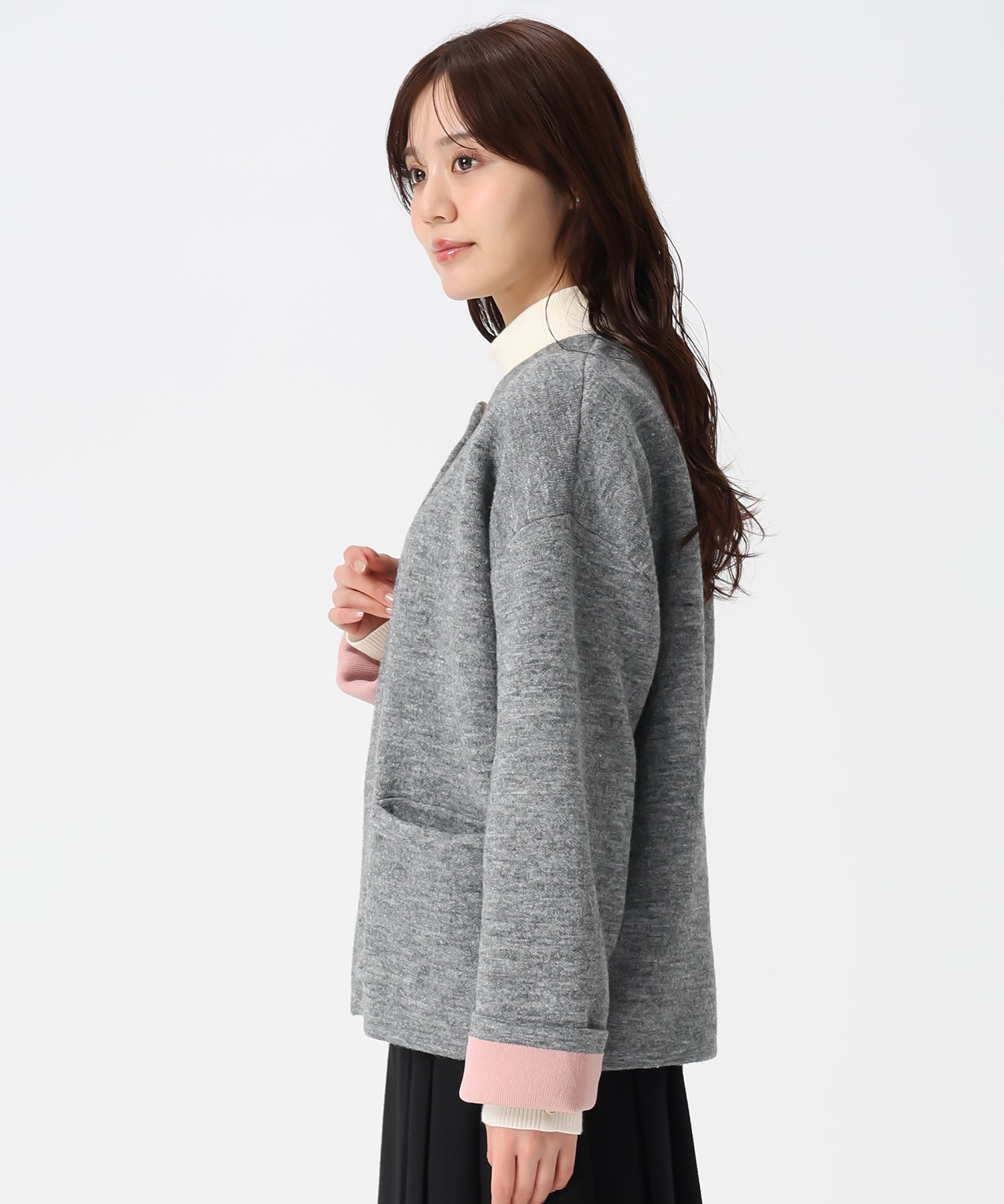 トランテアン ソン ドゥ モード 31 Sons de mode 2025秋冬新作 配色ニットカーディガン TT558401 （CH.GREY） CH.GREY