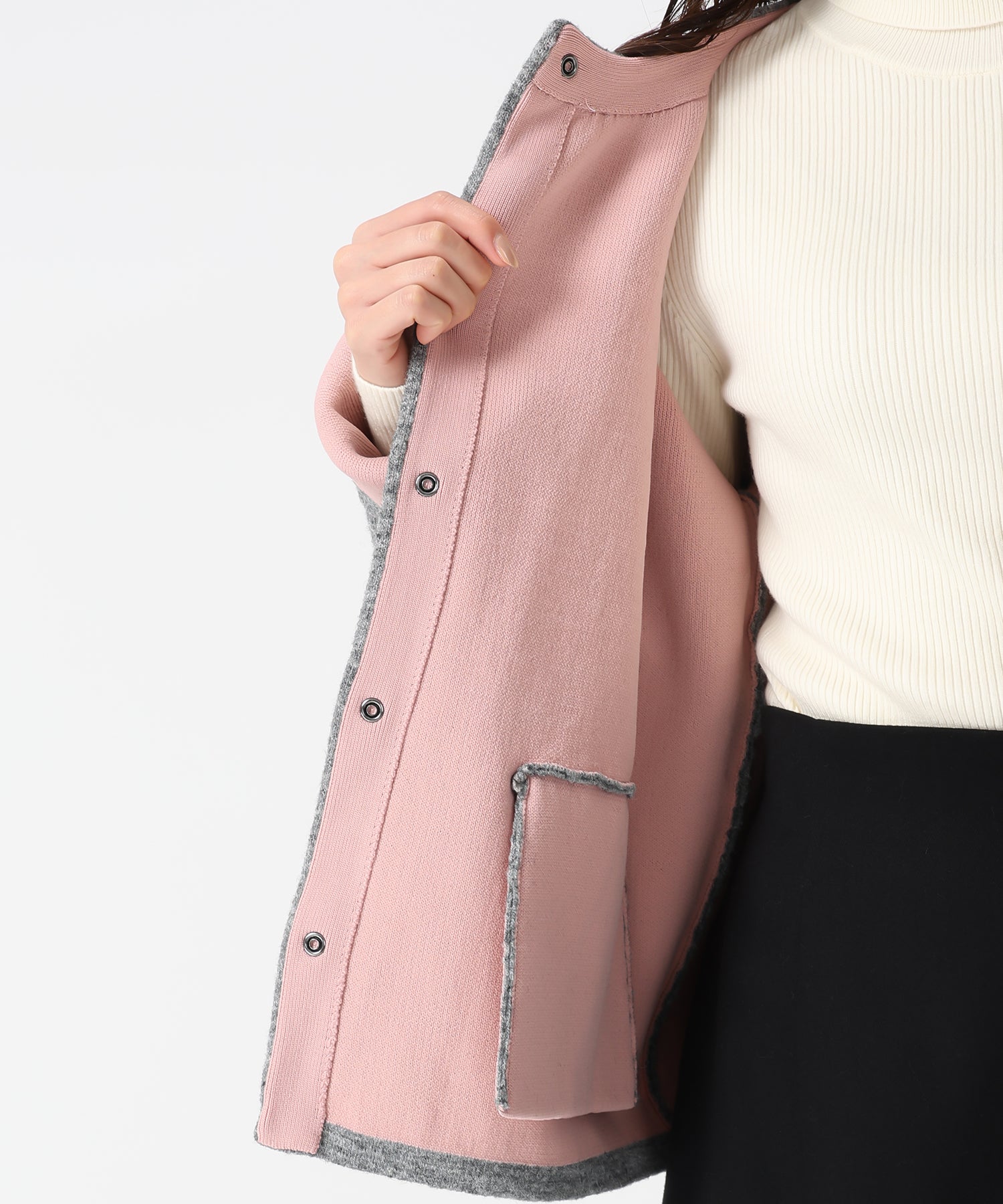 トランテアン ソン ドゥ モード 31 Sons de mode 2025秋冬新作 配色ニットカーディガン TT558401 （CH.GREY） CH.GREY