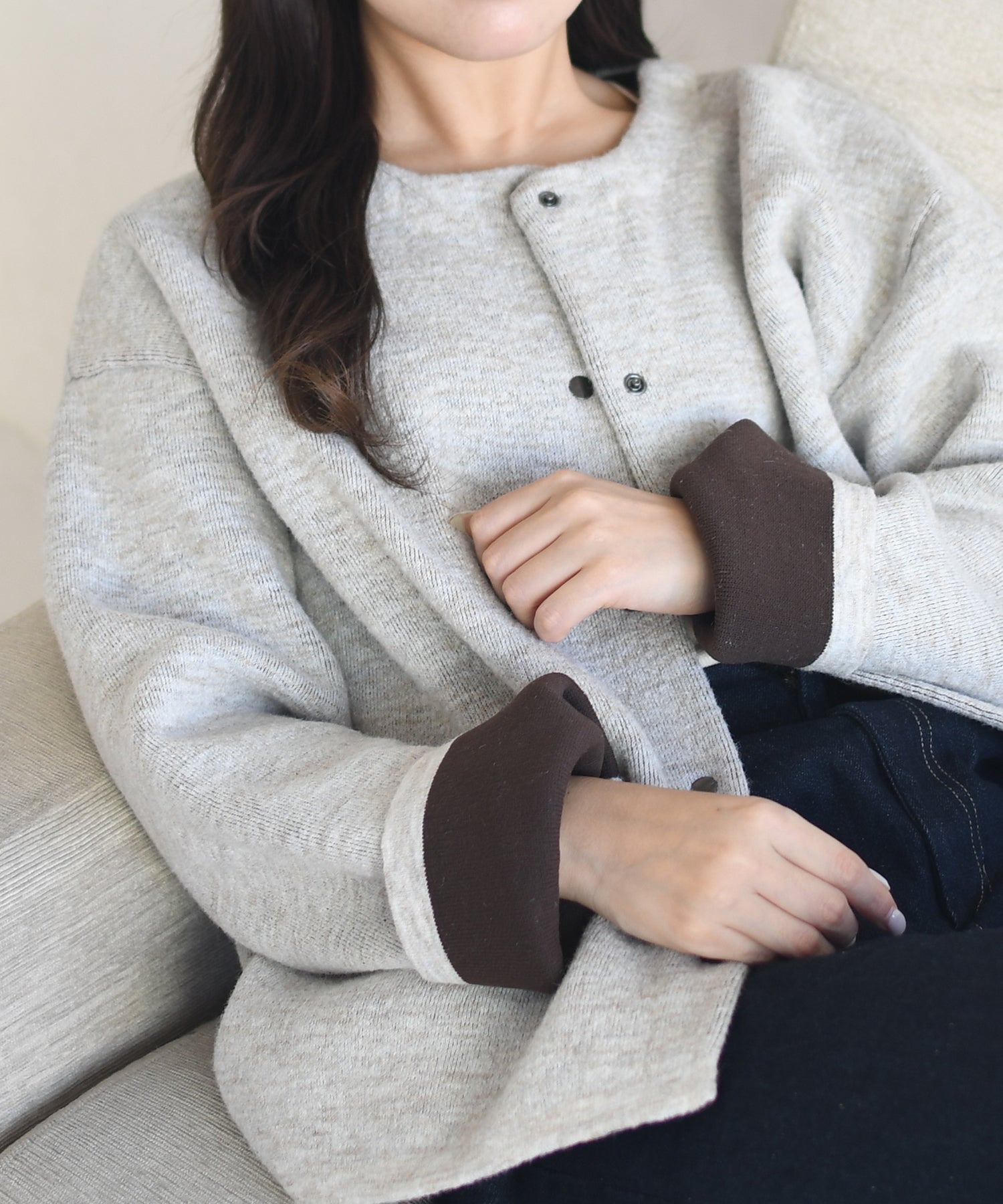 トランテアン ソン ドゥ モード 31 Sons de mode 2025秋冬新作 配色ニットカーディガン TT558401 （IVORY） IVORY